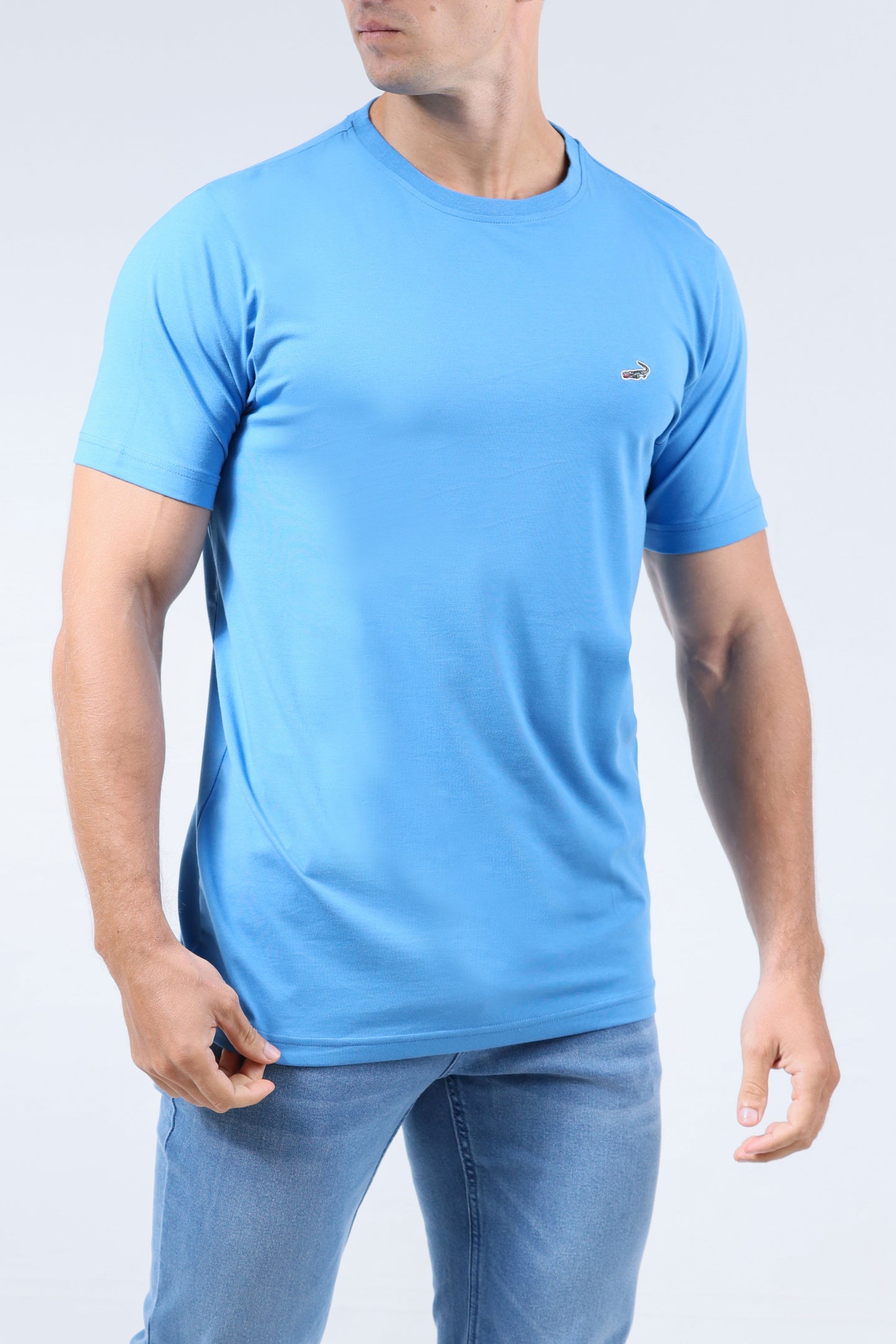 CROCODILE CREW NECK  ACTION FIT HS T SHIRT-MEDITERRANIAN BLUE
