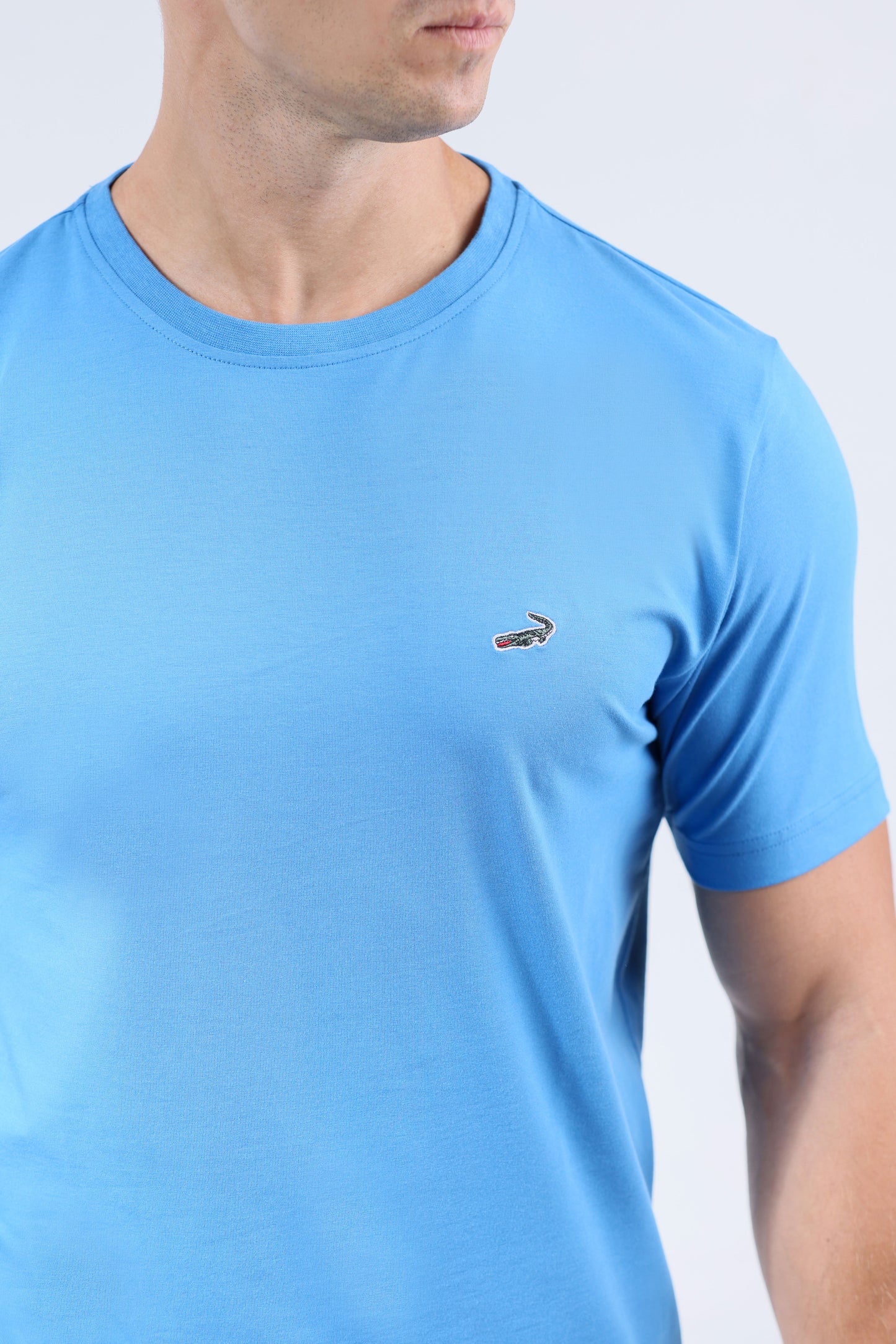 CROCODILE CREW NECK  ACTION FIT HS T SHIRT-MEDITERRANIAN BLUE