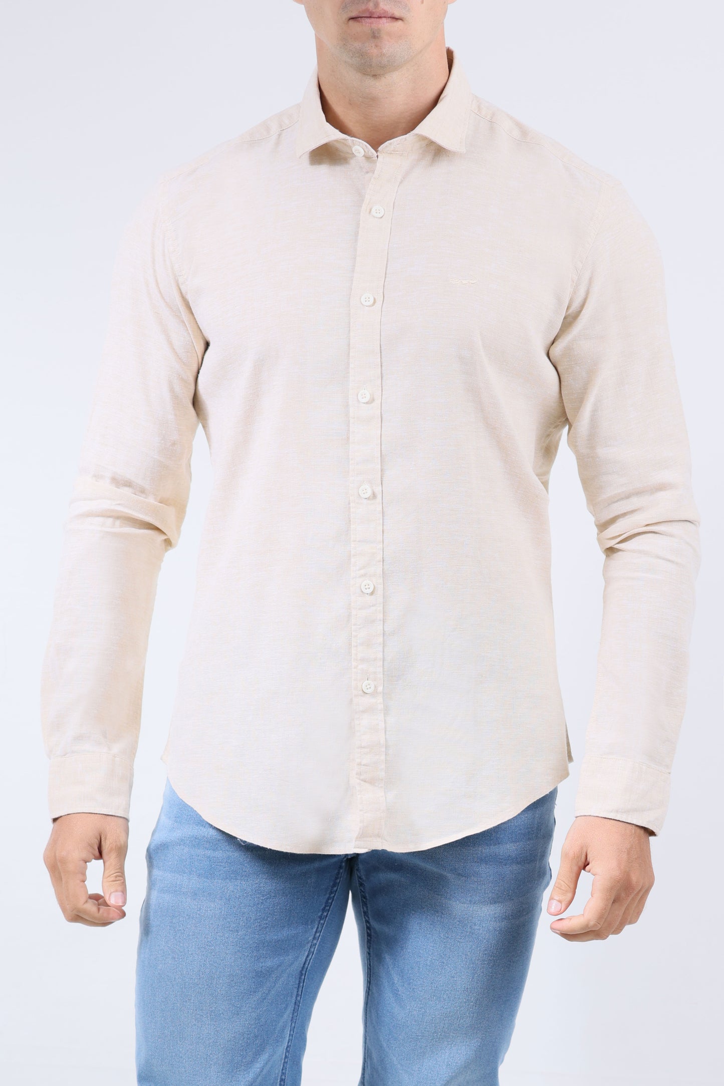 CROCODILE MEN SEMI CASUAL SLIM FIT FS SHIRT-BROWN SAFARI