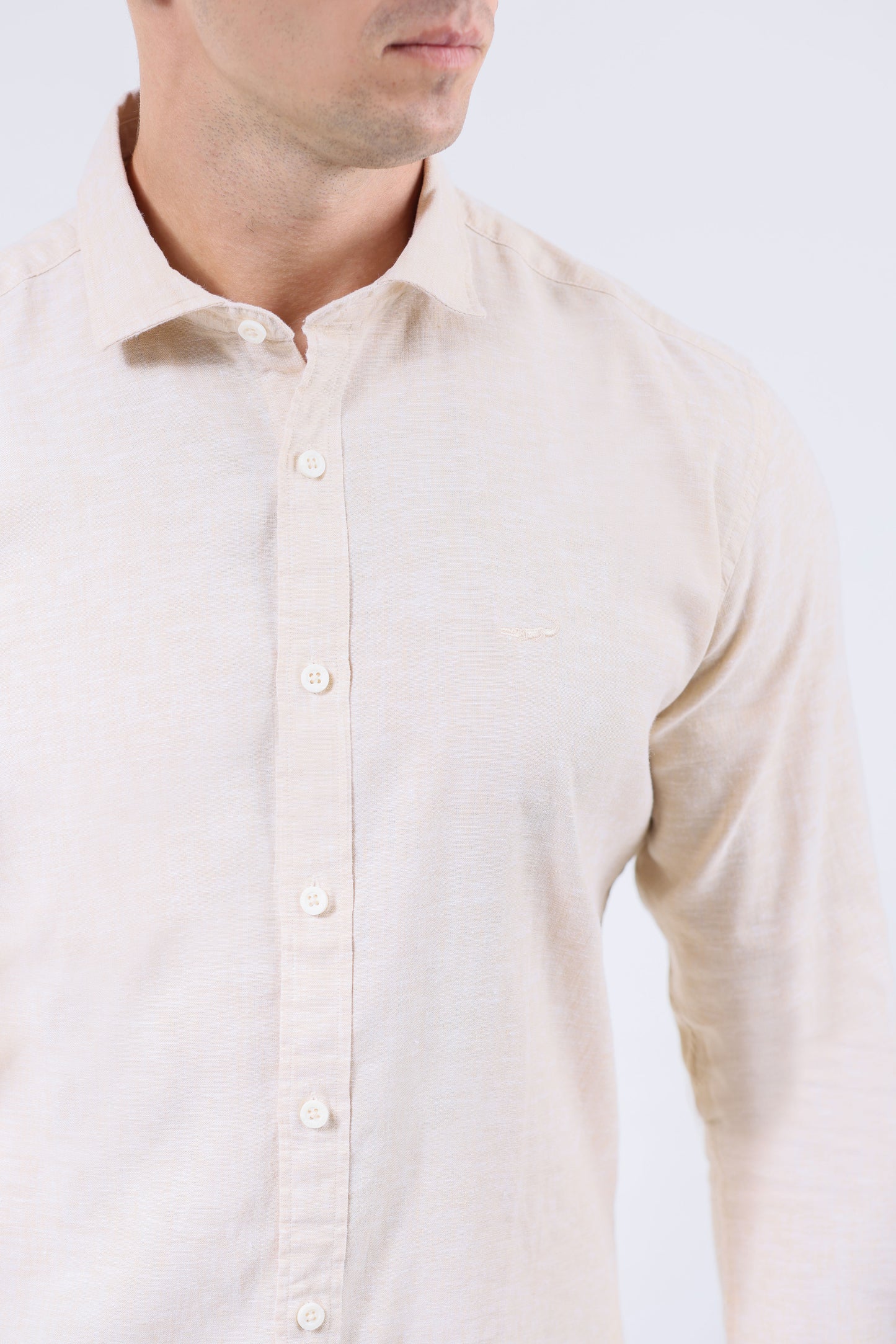 CROCODILE MEN SEMI CASUAL SLIM FIT FS SHIRT-BROWN SAFARI