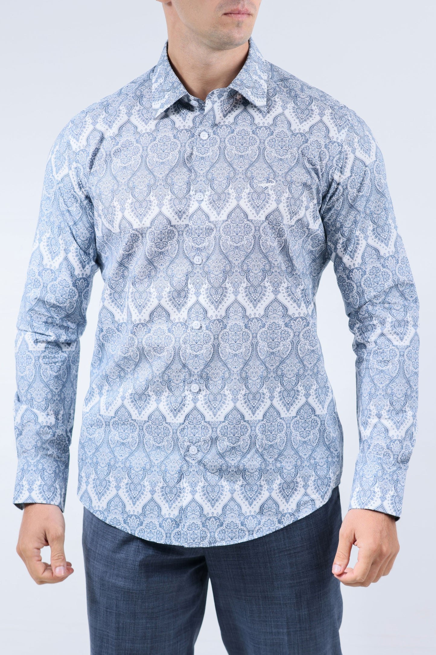 CROCODILE MEN EVENING SLIM FIT FS SHIRT-BLUE ICE