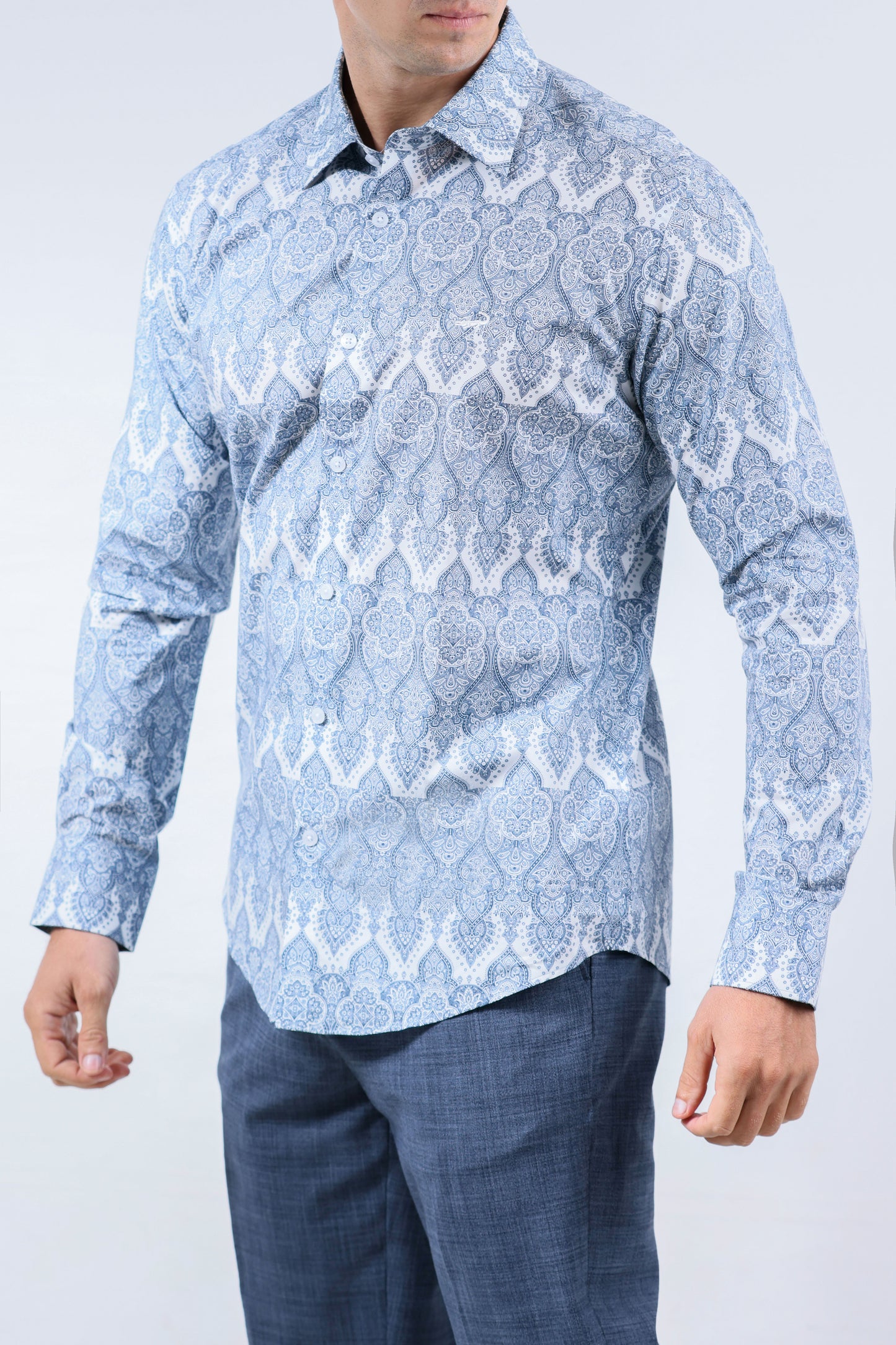 CROCODILE MEN EVENING SLIM FIT FS SHIRT-BLUE ICE