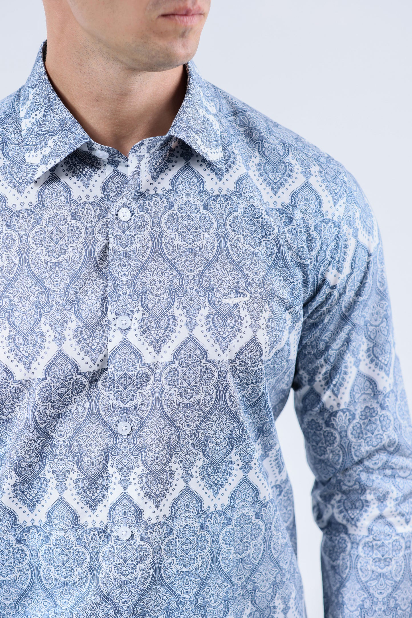 CROCODILE MEN EVENING SLIM FIT FS SHIRT-BLUE ICE