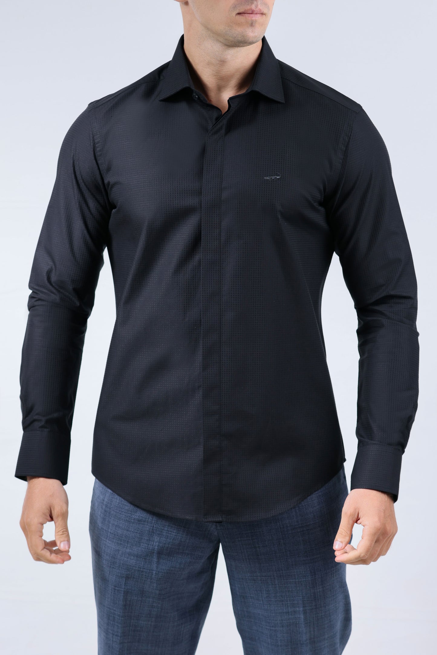 CROCODILE MEN EVENING SLIM FIT FS SHIRT-BLACK