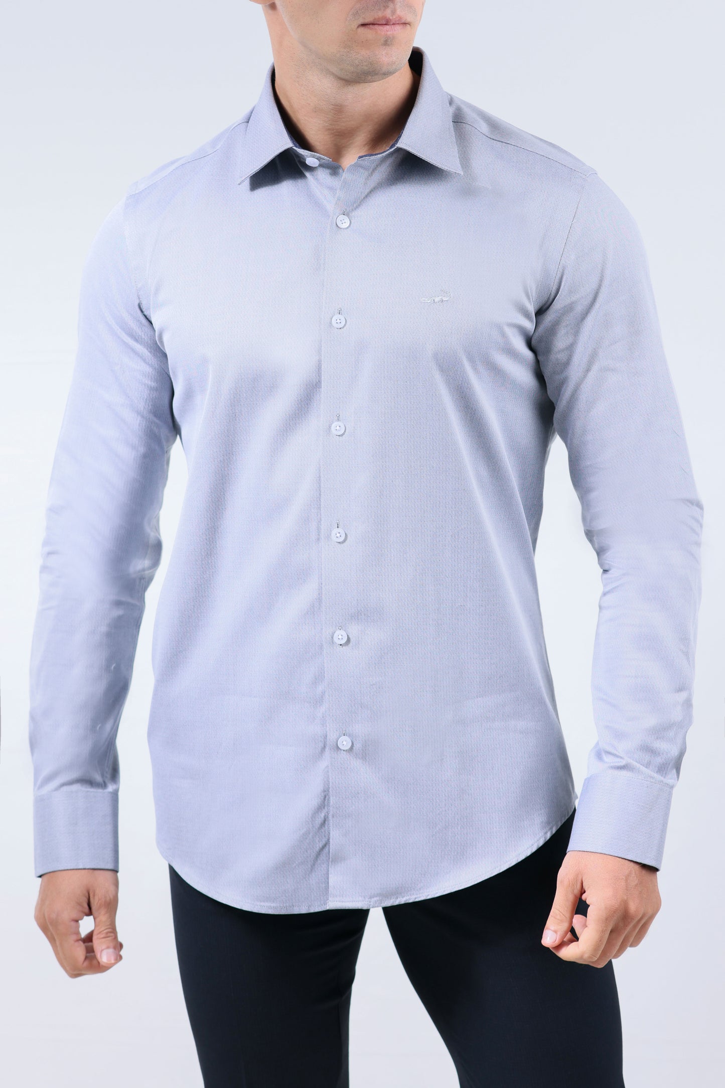 CROCODILE MEN EVENING SLIM FIT FS SHIRT-GRAY DOWN