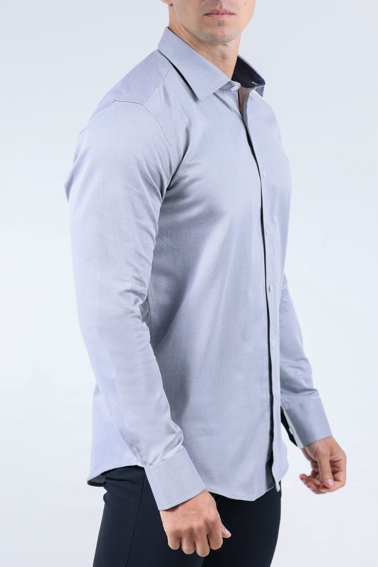 CROCODILE MEN EVENING SLIM FIT FS SHIRT-GRAY DOWN