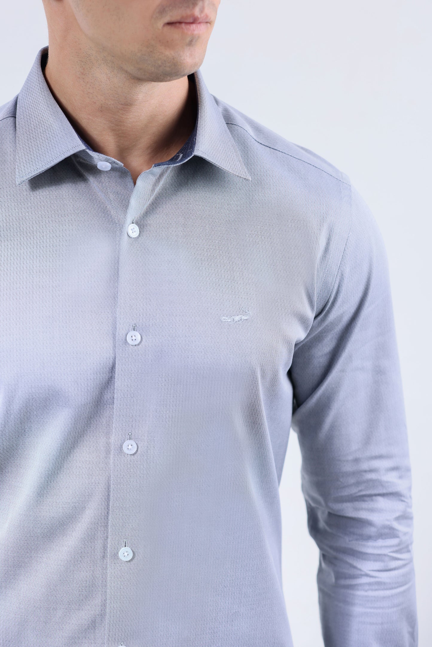 CROCODILE MEN EVENING SLIM FIT FS SHIRT-GRAY DOWN