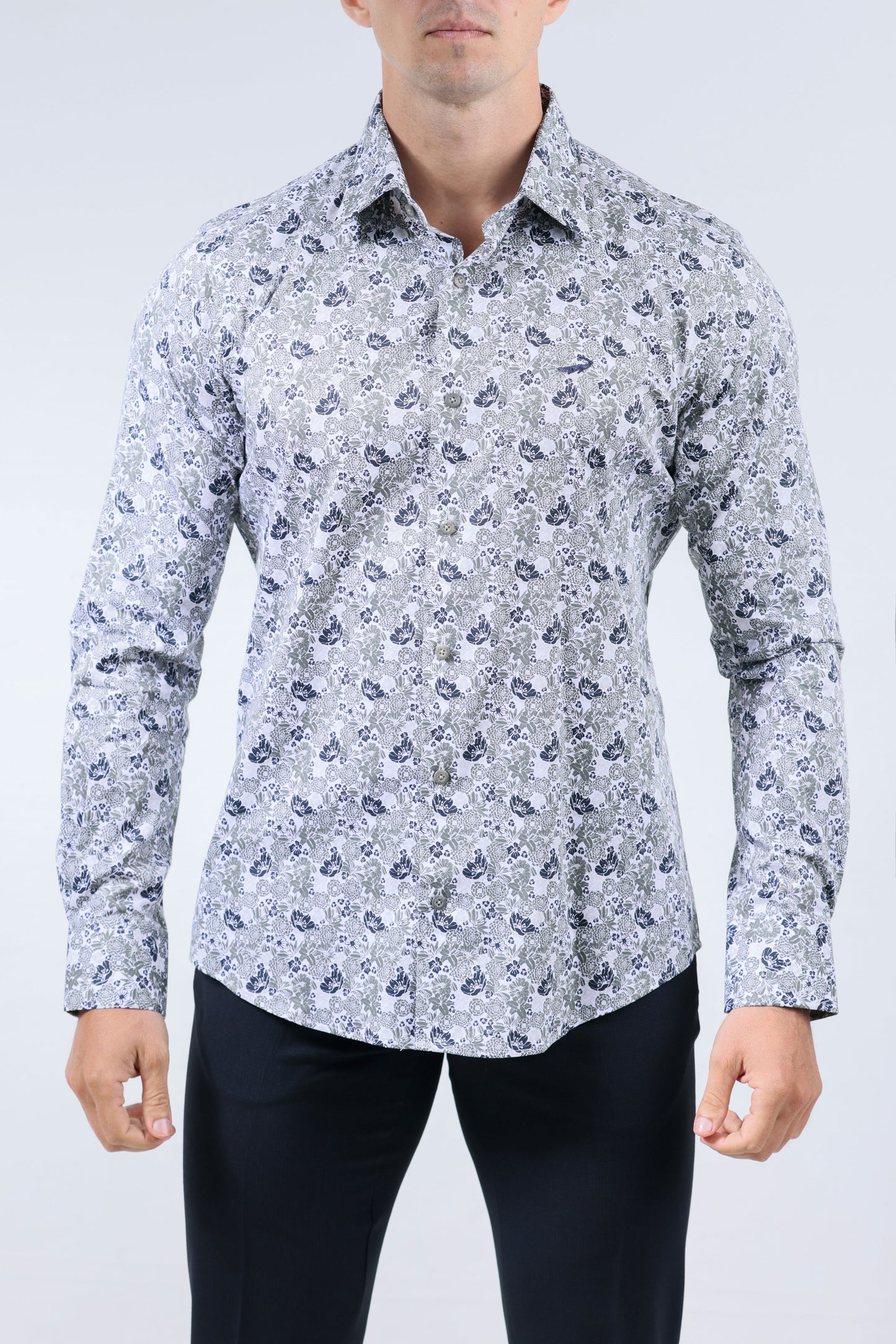 CROCODILE MEN EVENING SLIM FIT FS SHIRT-MALLARD BLUE