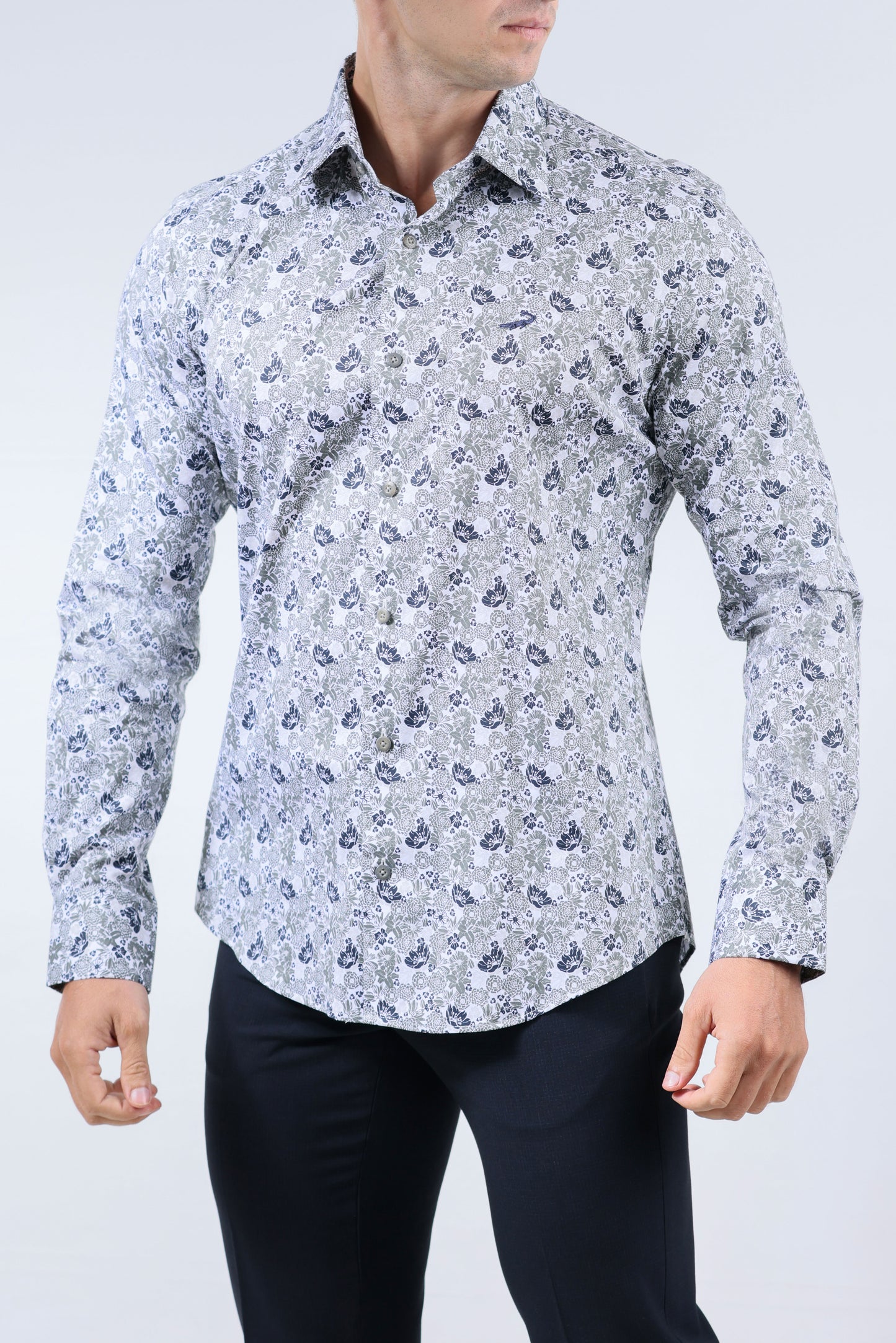 CROCODILE MEN EVENING SLIM FIT FS SHIRT-MALLARD BLUE