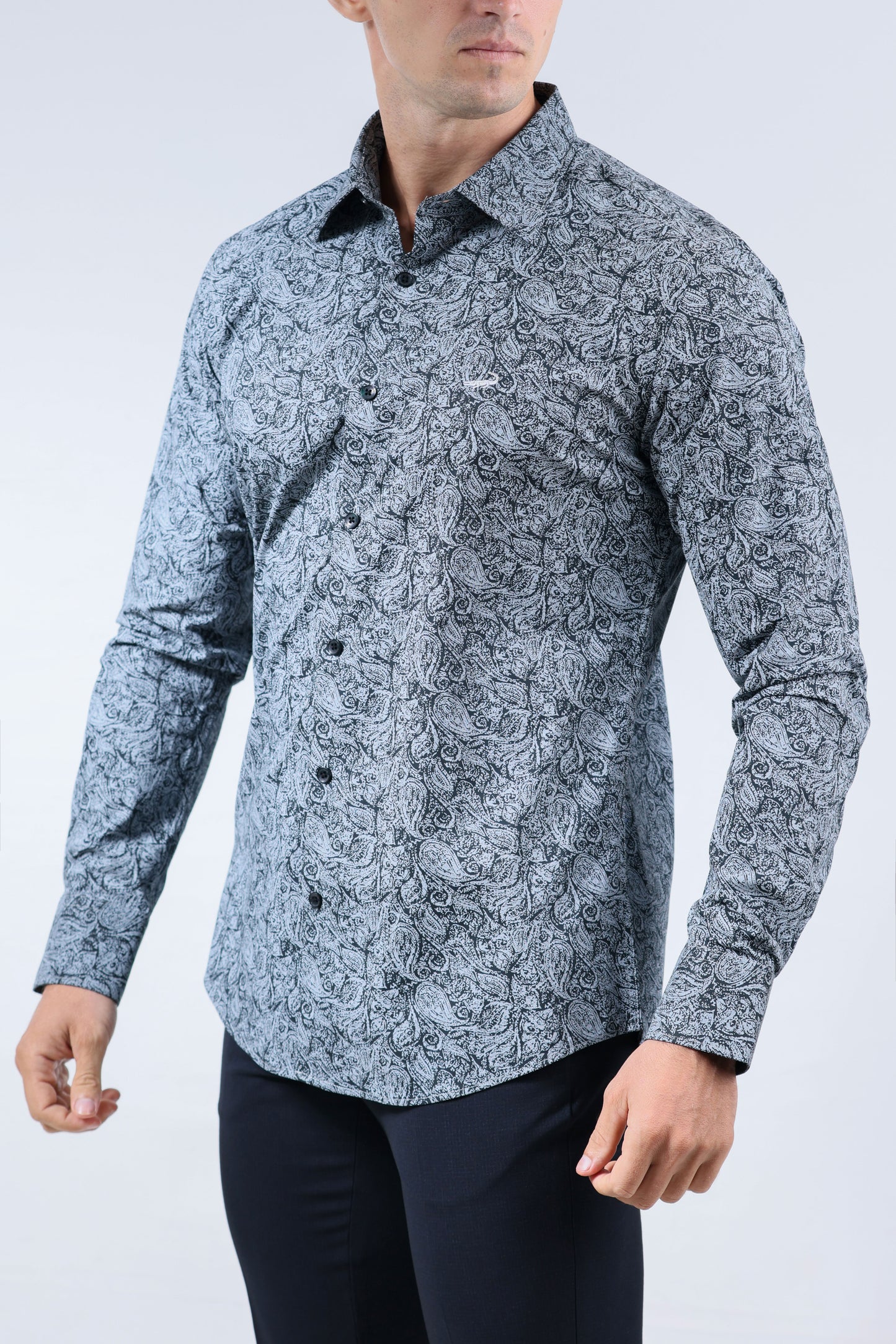 CROCODILE MEN EVENING SLIM FIT FS SHIRT-CHARCOAL