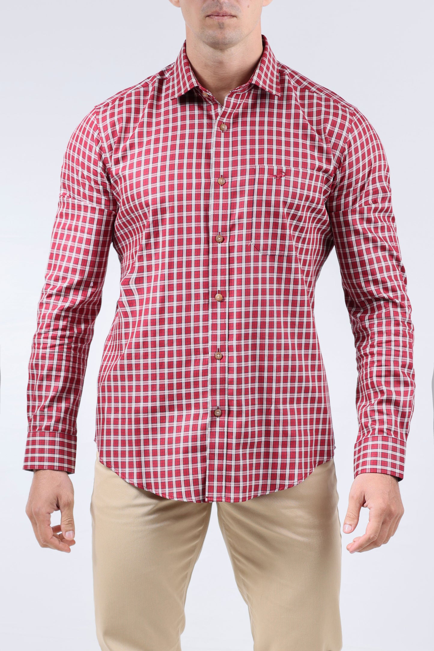 CROCODILE MEN SEMI CASUAL SLIM FIT FS SHIRT-CRIMSON