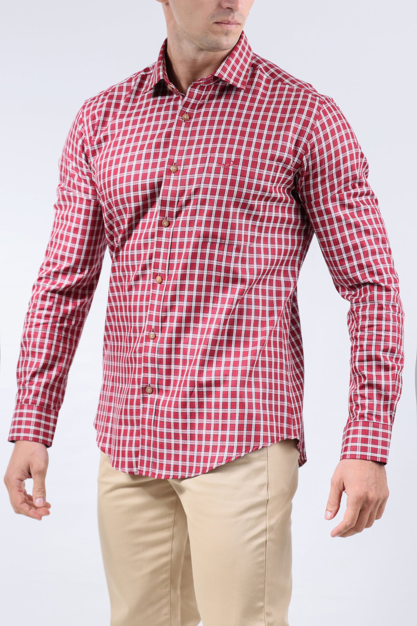 CROCODILE MEN SEMI CASUAL SLIM FIT FS SHIRT-CRIMSON