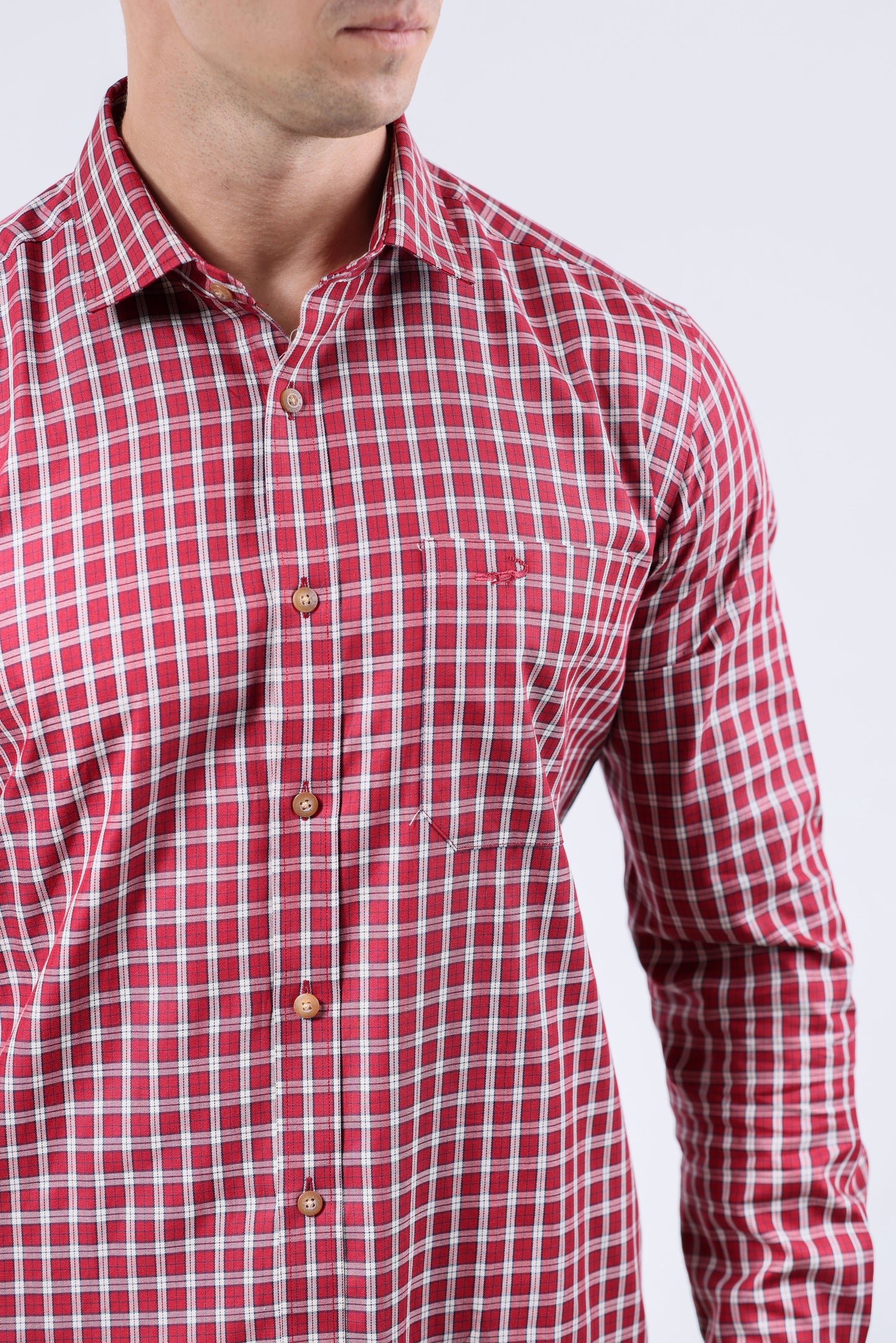 CROCODILE MEN SEMI CASUAL SLIM FIT FS SHIRT-CRIMSON