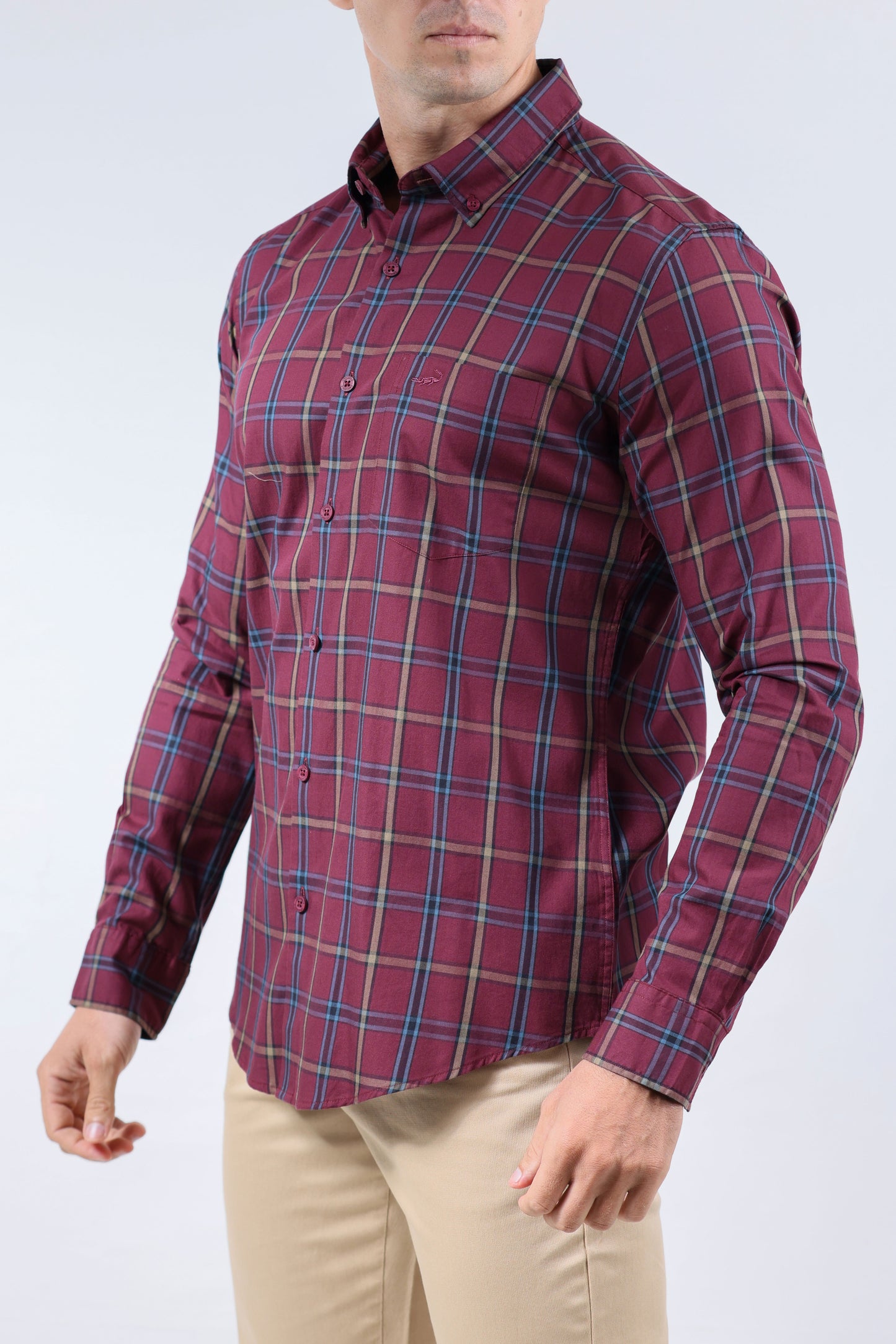CROCODILE MEN SEMI CASUAL SLIM FIT FS SHIRT-OXBLOOD RED