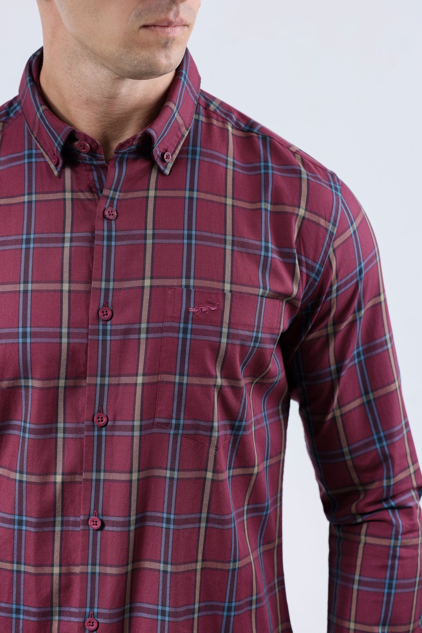 CROCODILE MEN SEMI CASUAL SLIM FIT FS SHIRT-OXBLOOD RED