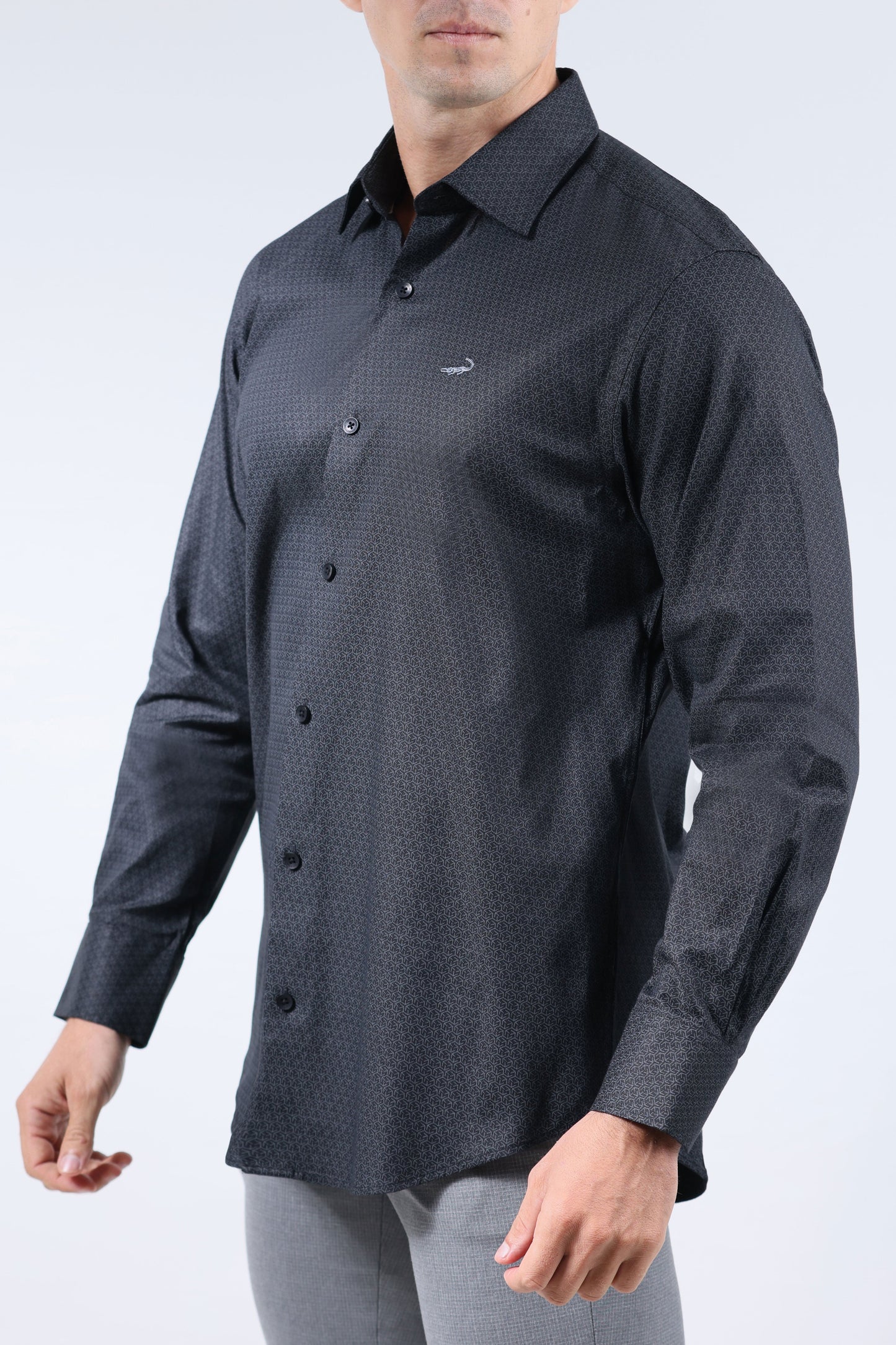 Crocodile Men Evening Printed Regular Fit Shirt - Ebony