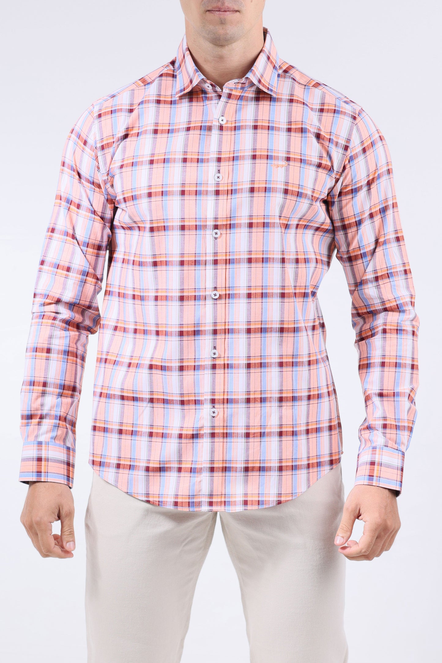 Crocodile Men Semi-Casual Checks Slim Fit Shirt - Coral