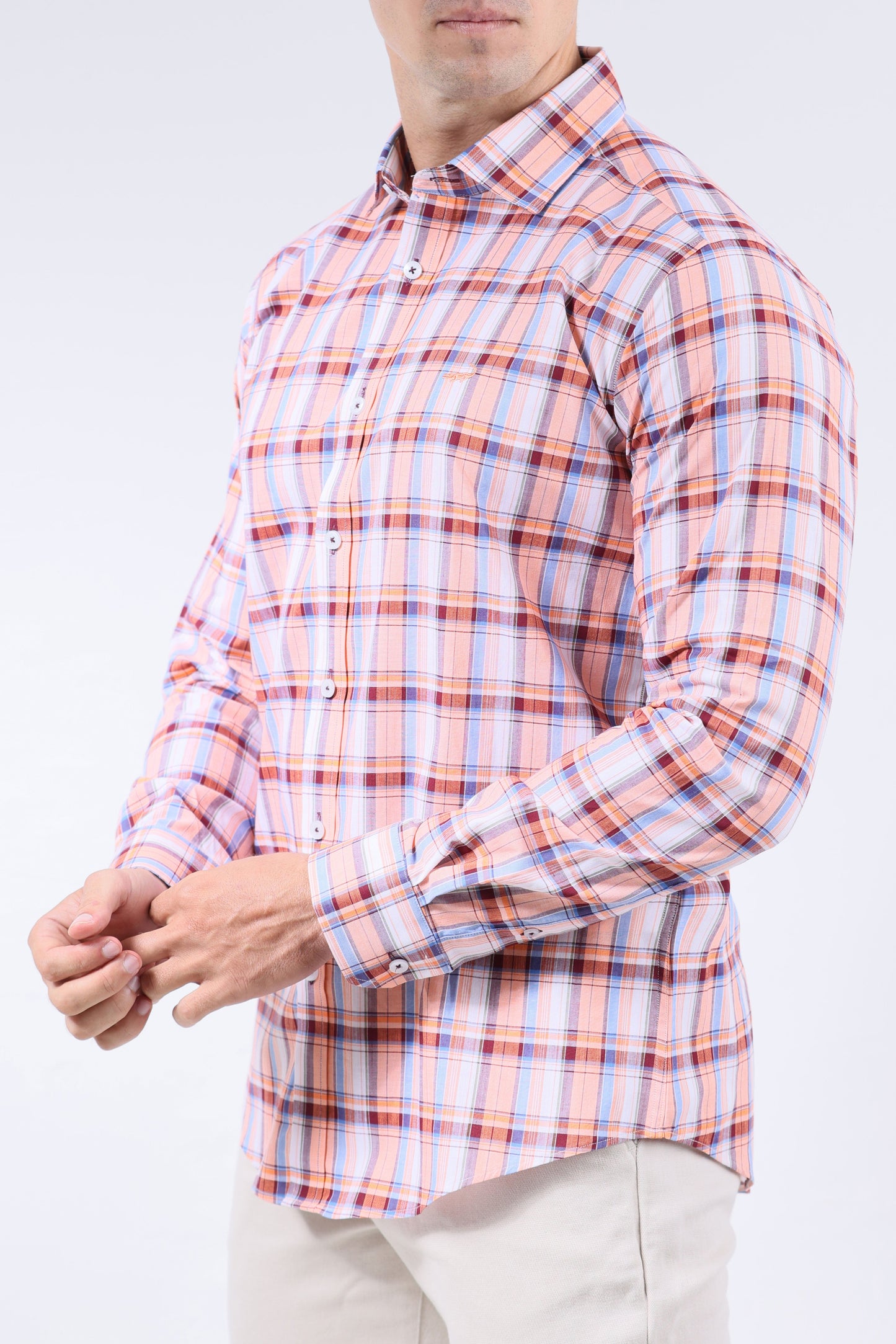 Crocodile Men Semi-Casual Checks Slim Fit Shirt - Coral