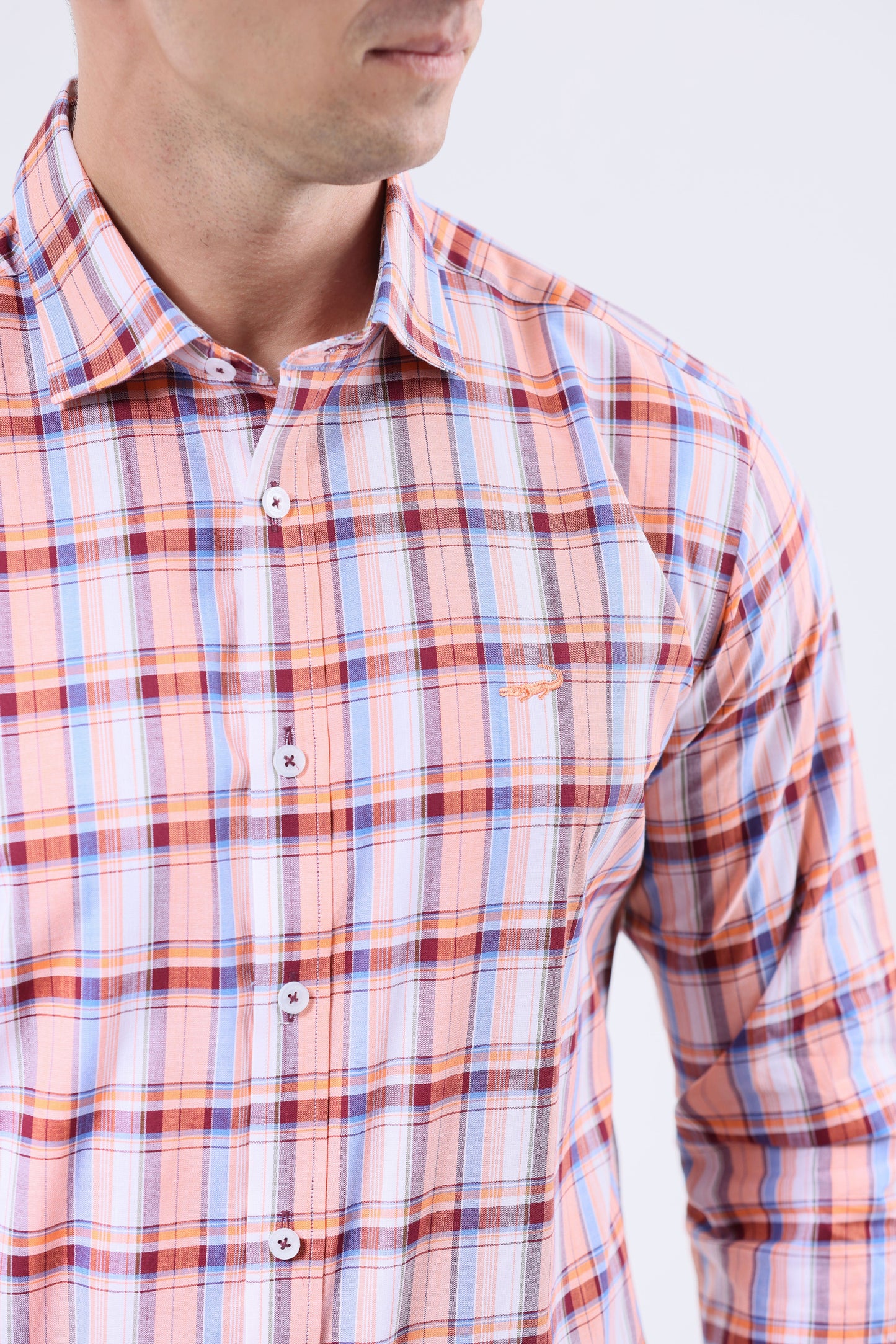 Crocodile Men Semi-Casual Checks Slim Fit Shirt - Coral