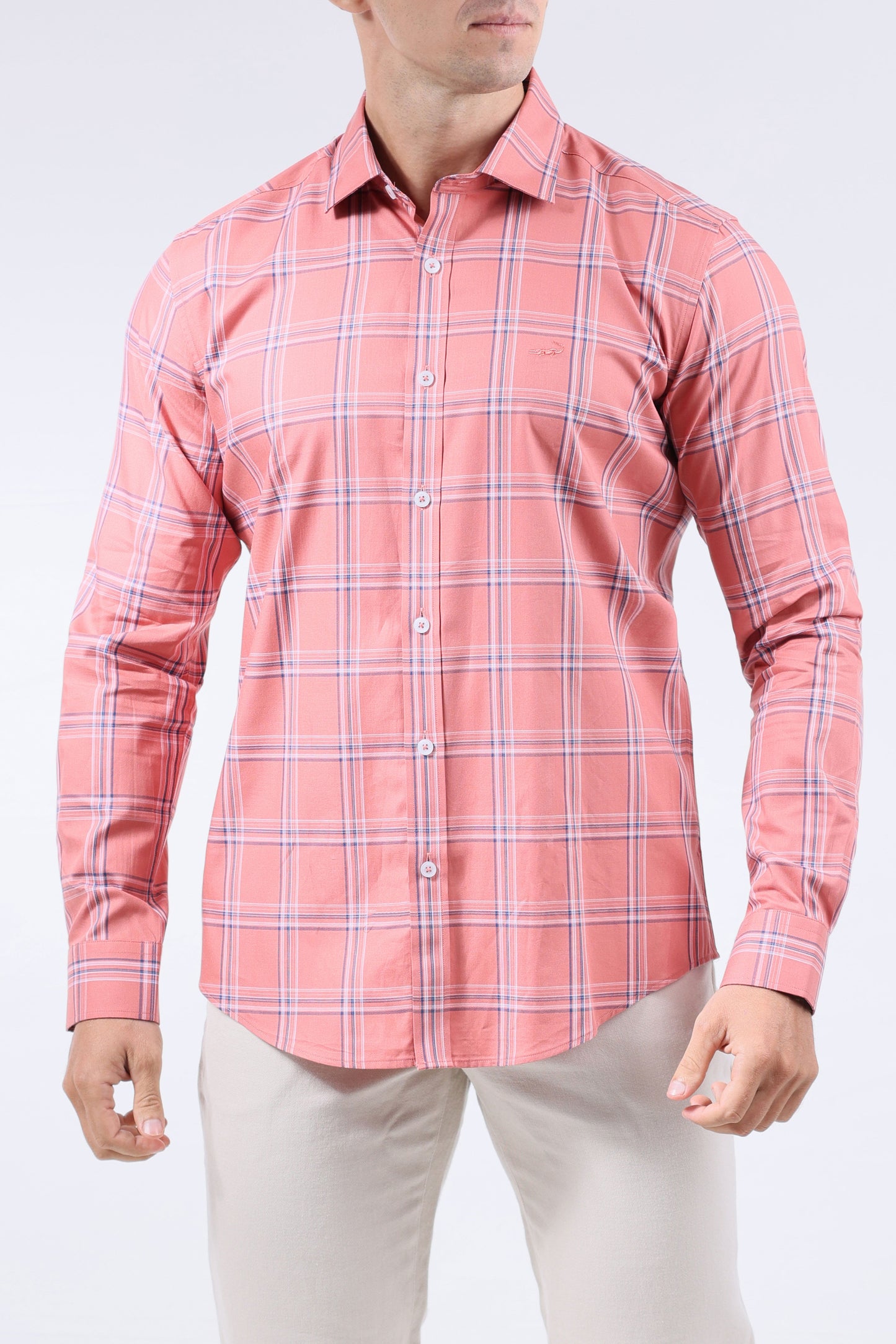 Crocodile Men Semi-Casual Checks Slim Fit Shirt - Dusty Orange