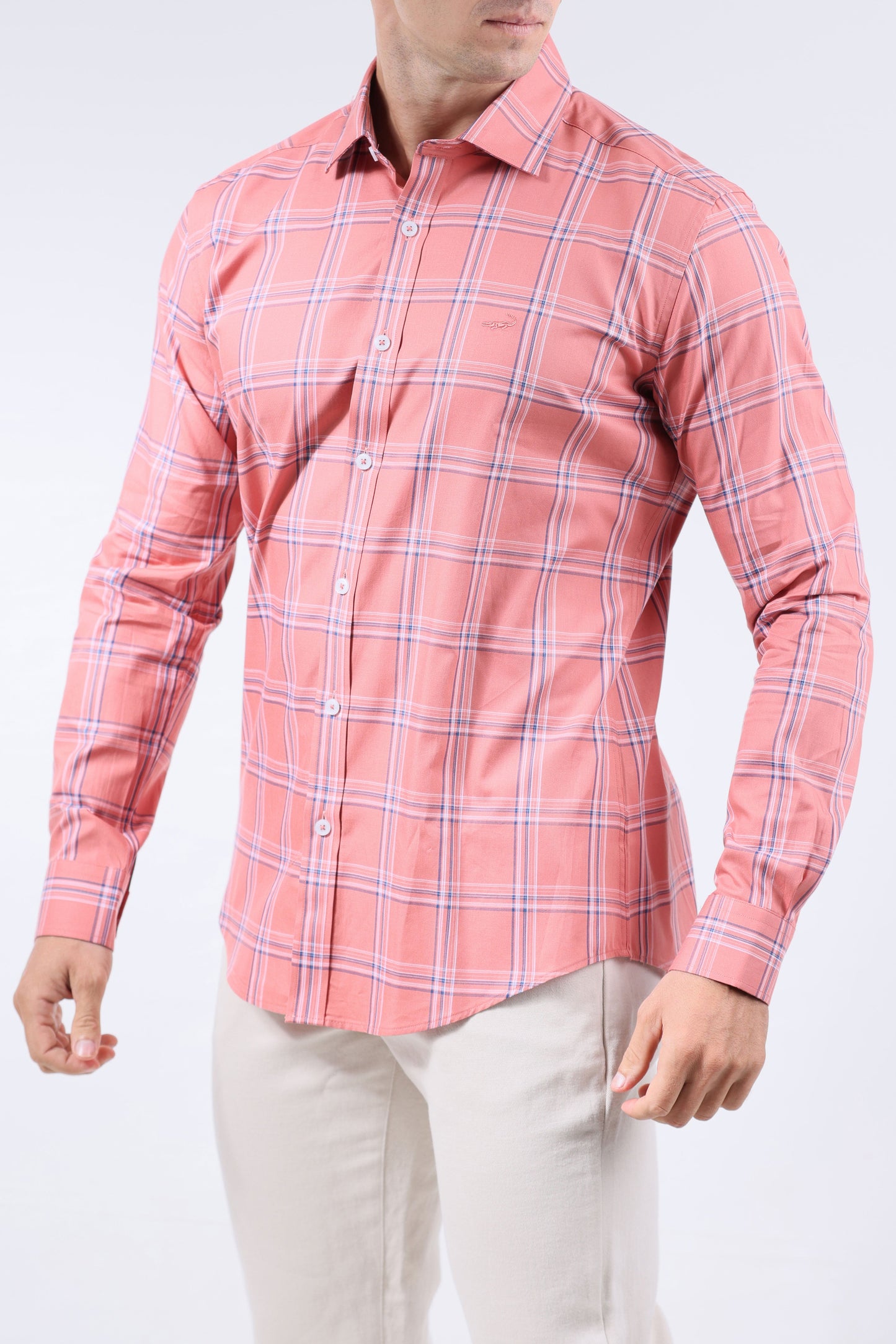 Crocodile Men Semi-Casual Checks Slim Fit Shirt - Dusty Orange