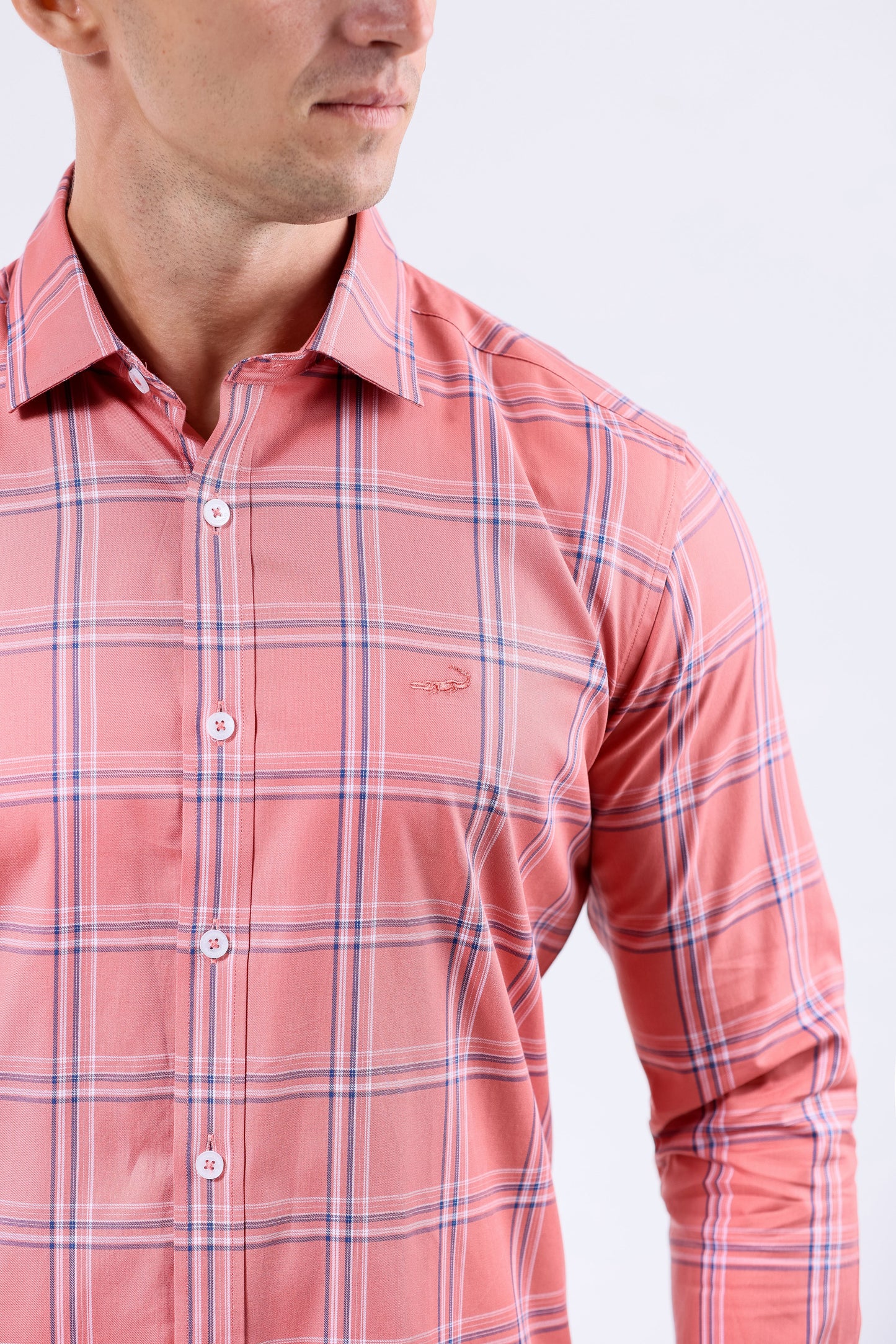 Crocodile Men Semi-Casual Checks Slim Fit Shirt - Dusty Orange