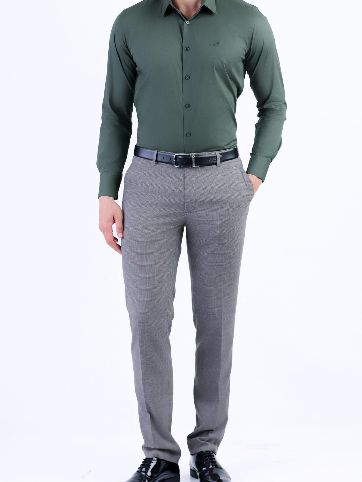 Evening Dark Plain Slim Fit Shirt - Posy Green