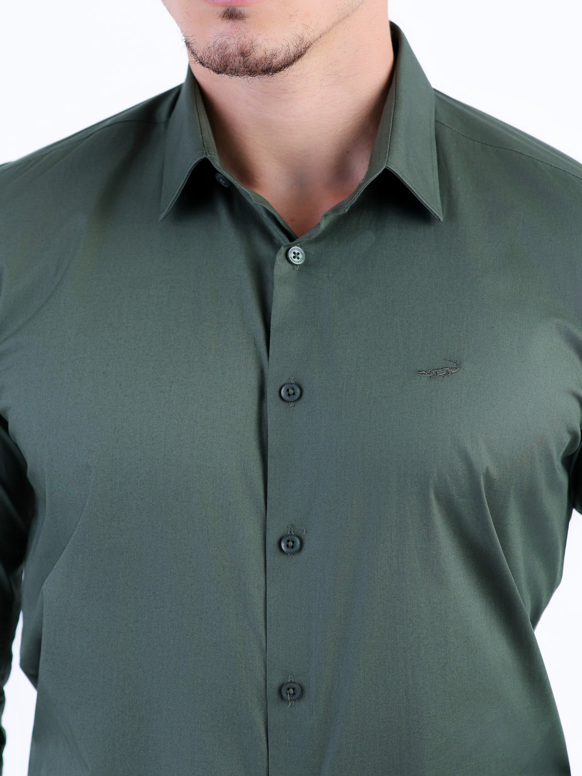 Evening Dark Plain Slim Fit Shirt - Posy Green