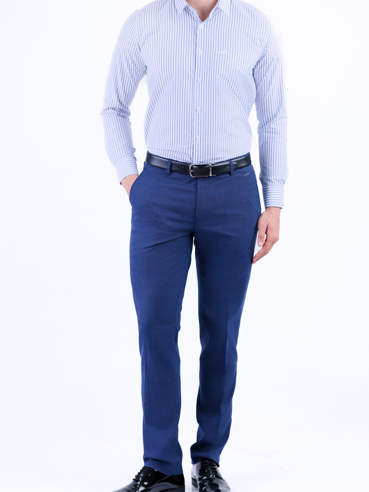 Formal Stripe Slim Fit Shirt - Gray Down