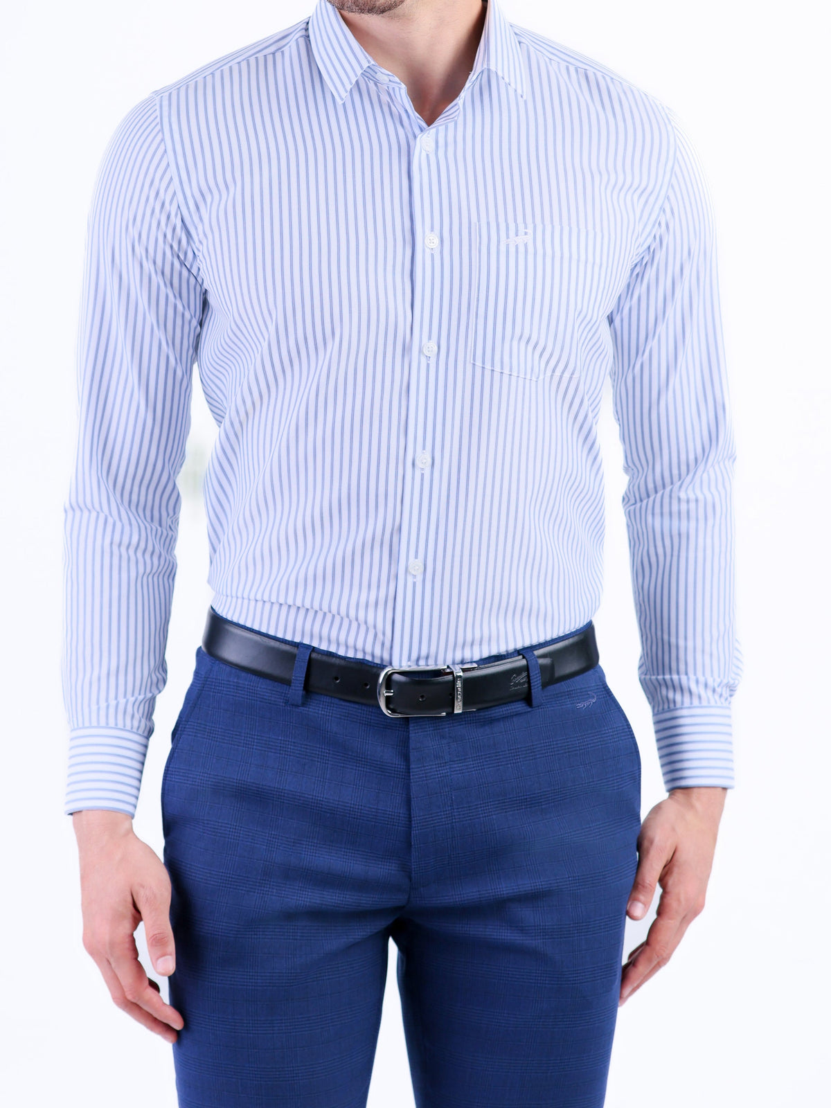 Formal Stripe Slim Fit Shirt - Gray Down