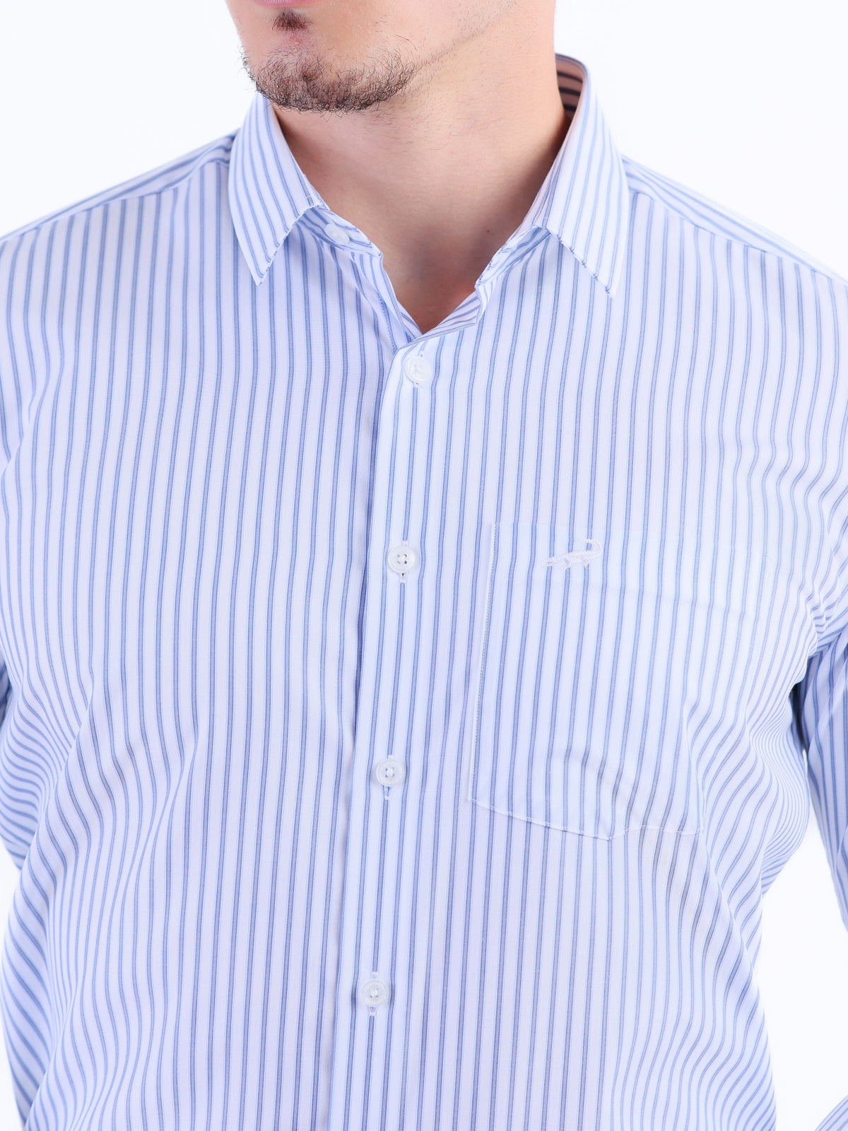 Formal Stripe Slim Fit Shirt - Gray Down