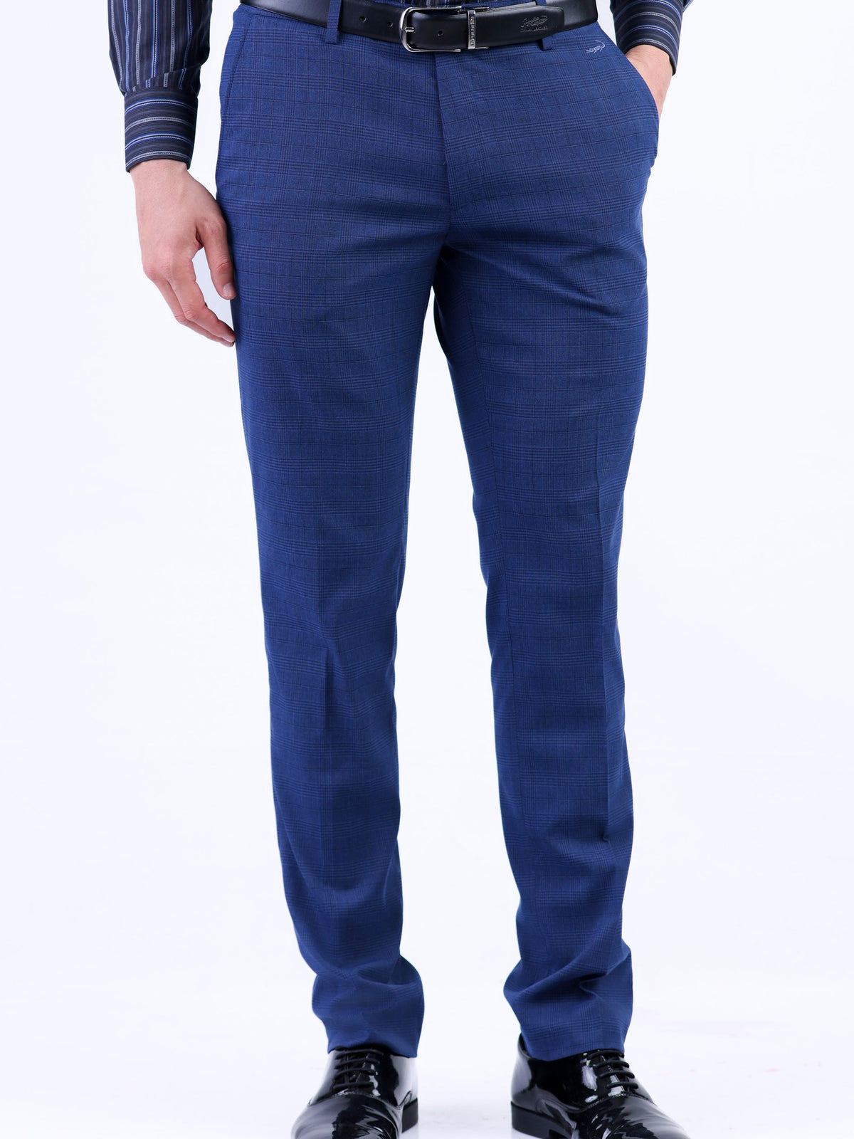 Formal Entry Micro Checks Slim Fit Trouser - Blue Faience