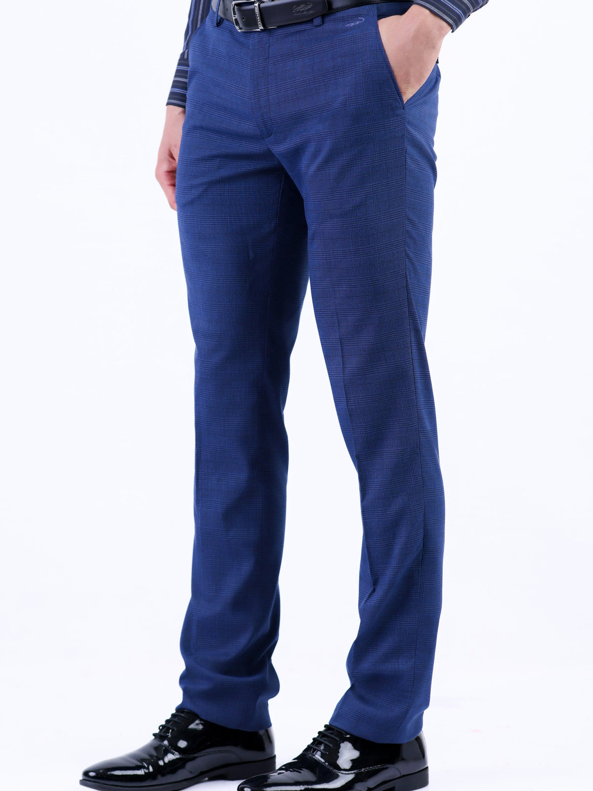 Formal Entry Micro Checks Slim Fit Trouser - Blue Faience