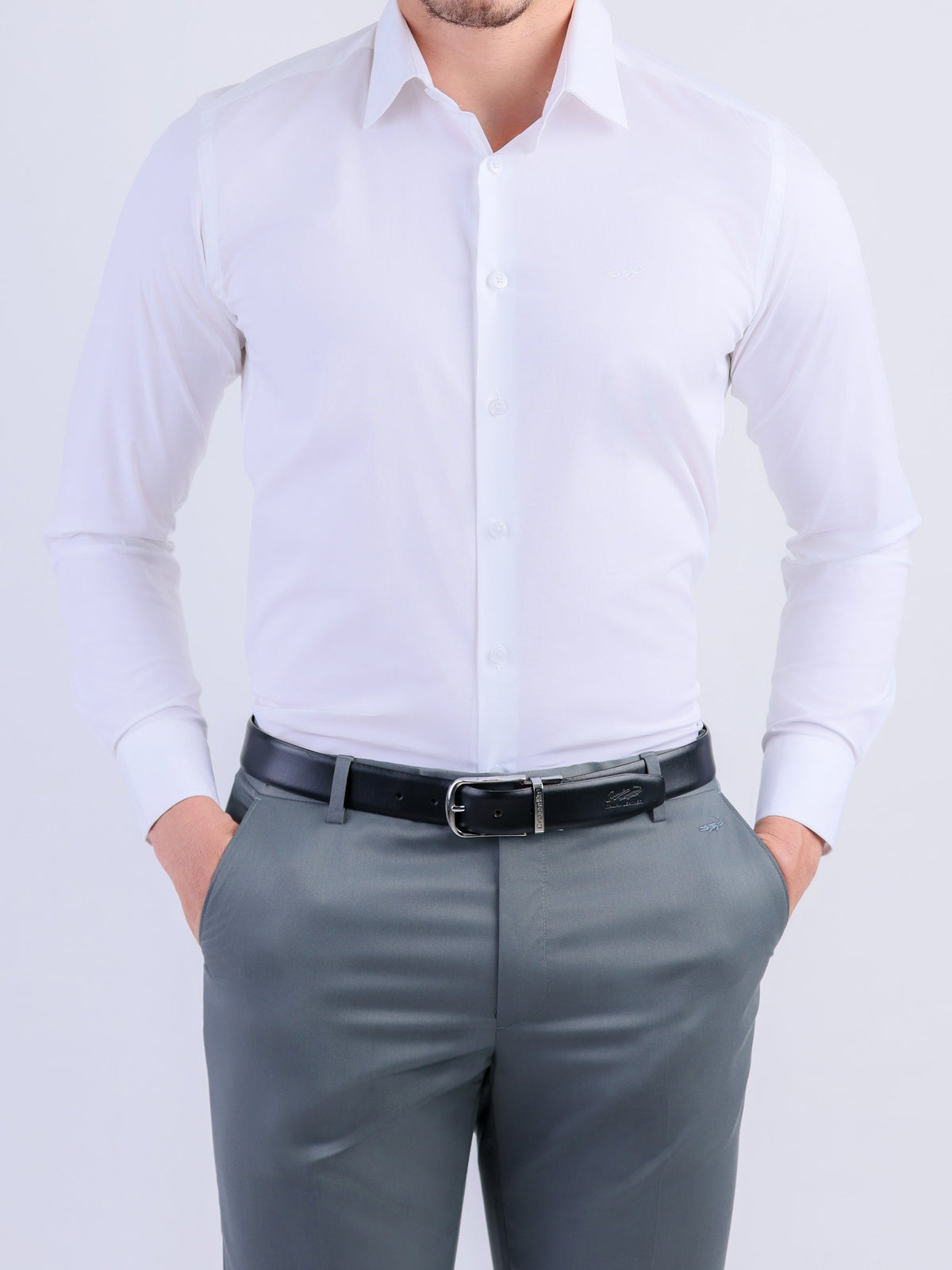 Formal Seasonal Plain White Slim Fit Shirt - Egret