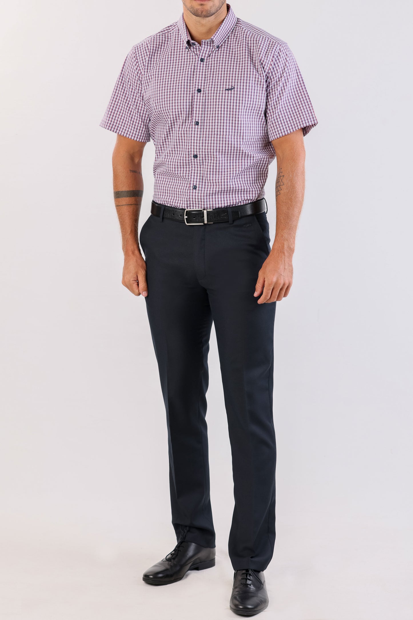 Crocodile Semi Casual Checks Slim Fit-Desert Rose