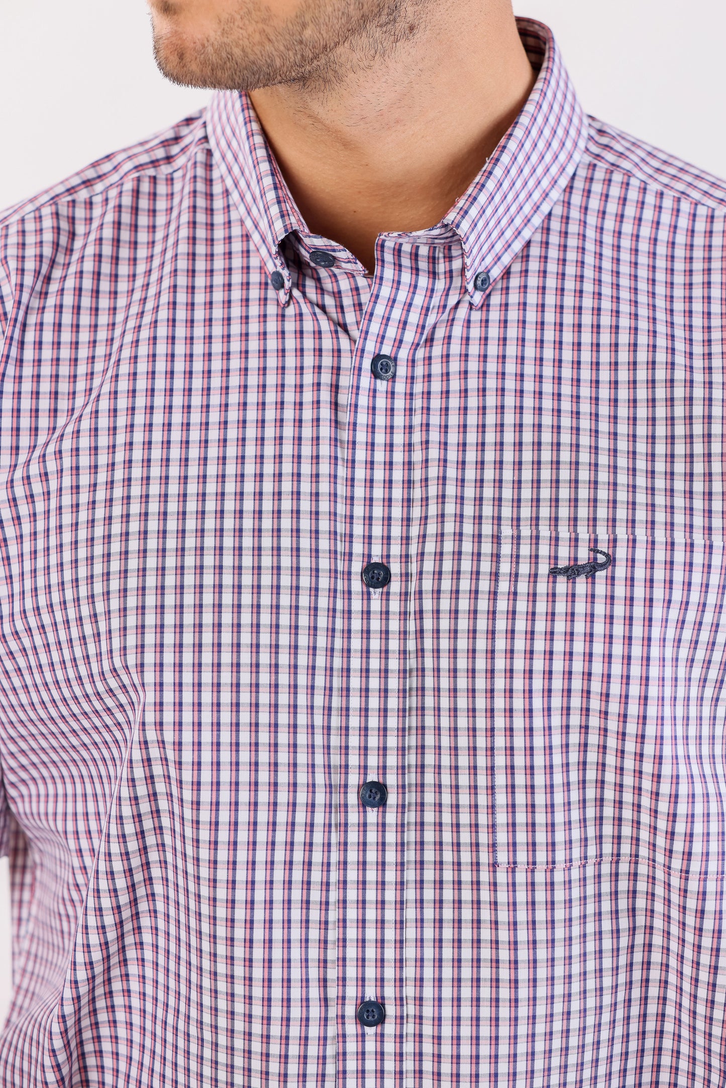 Crocodile Semi Casual Checks Slim Fit-Desert Rose