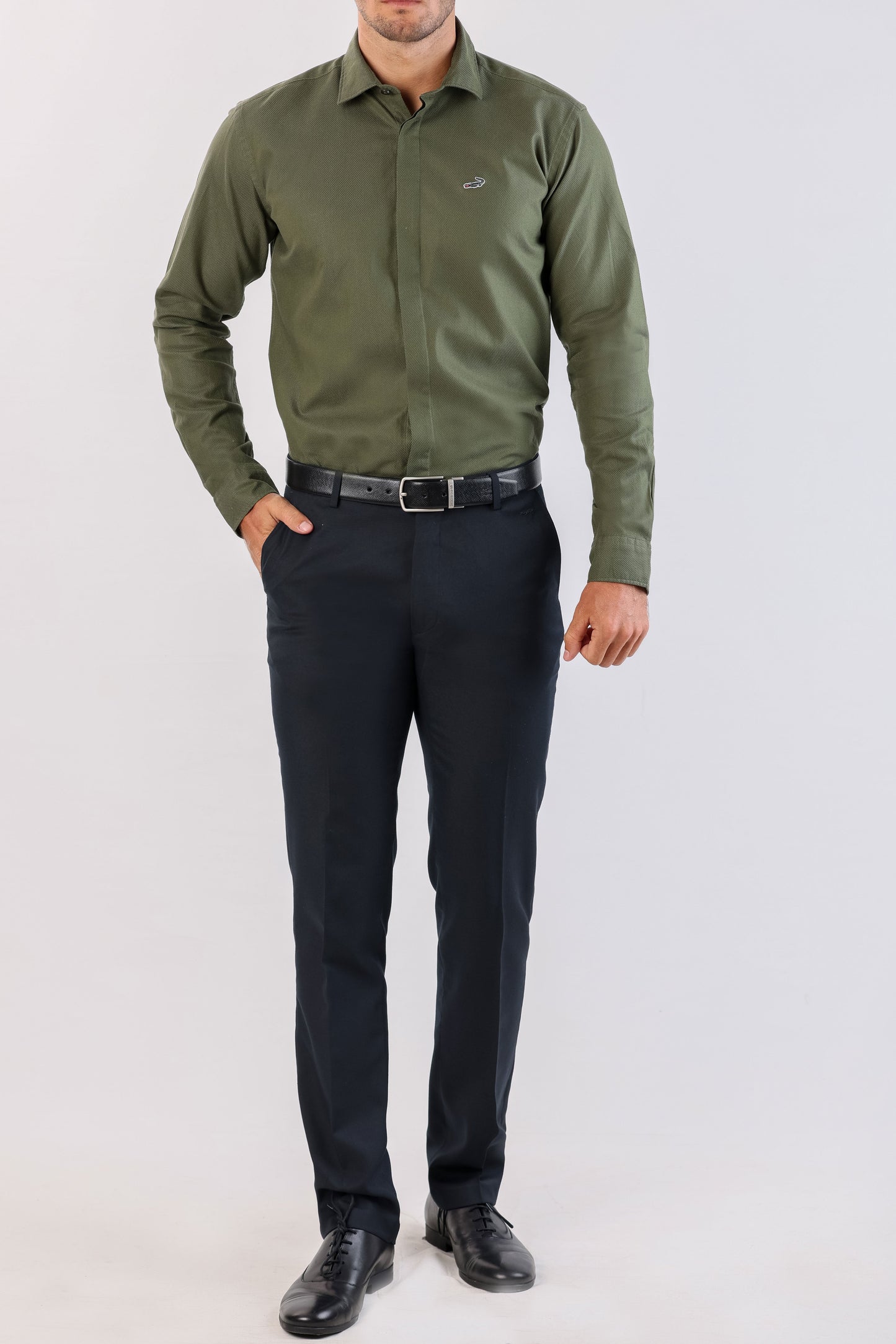 Crocodile Semi Casual Dobby Slim Fit-London Green