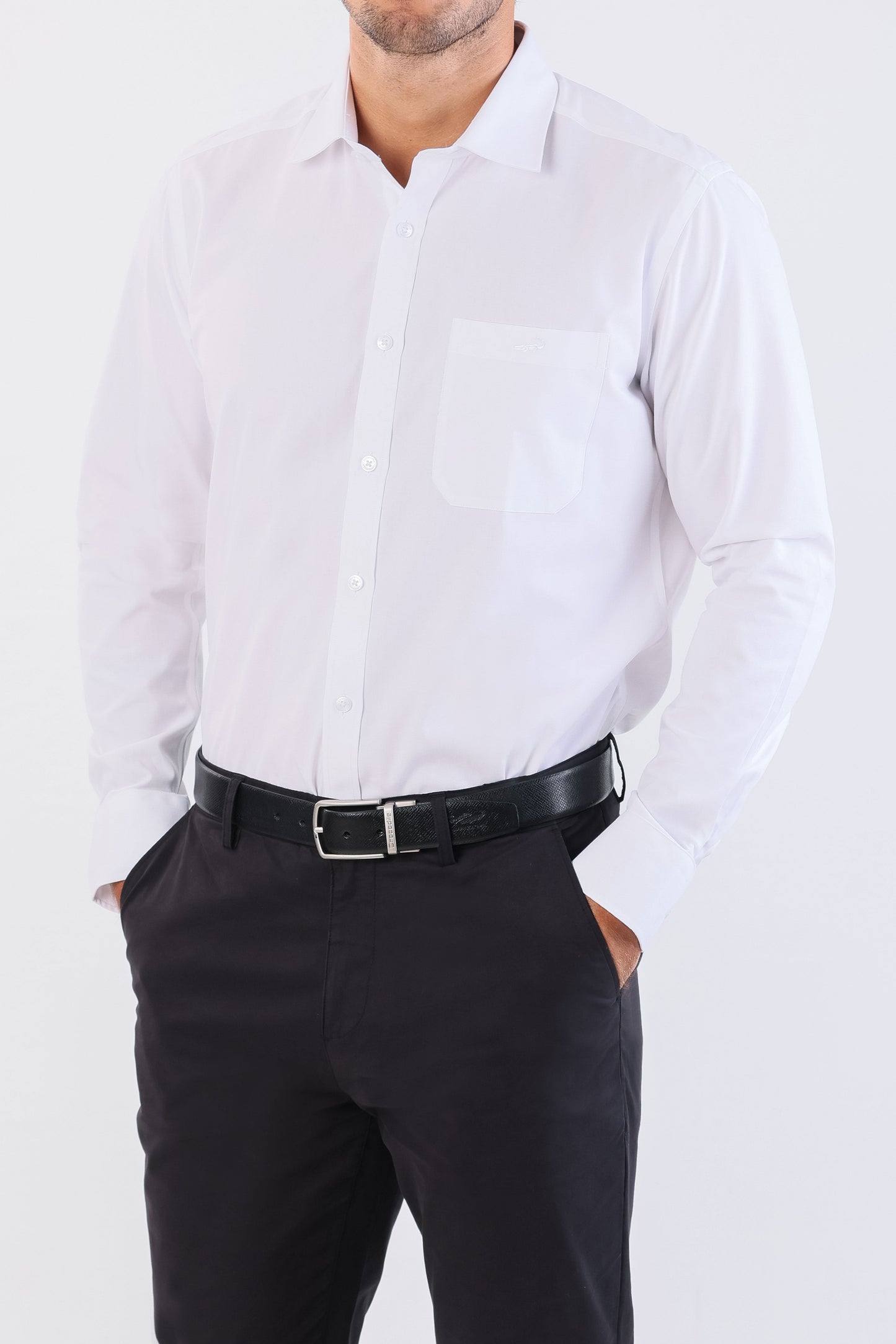 Crocodile Formal Plain Slim Fit Shirt-Egret