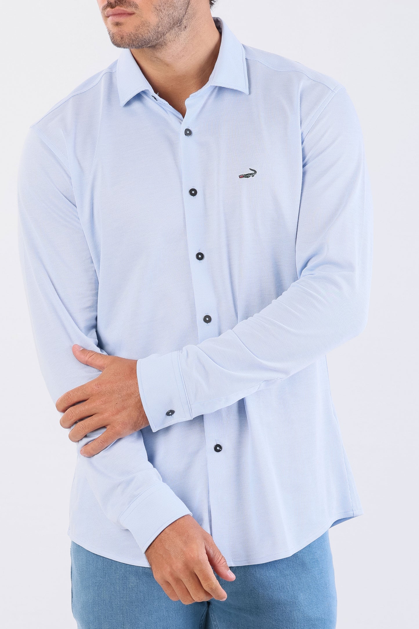 Crocodile Semi Casual Knit Slim Fit-Blue Bell