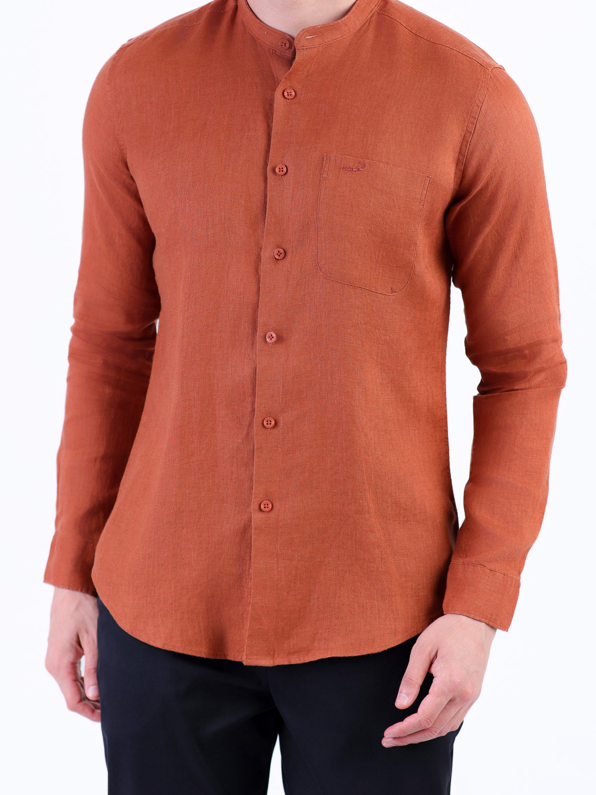 Linen Plain Slim Fit Shirt - Chocolate Truffel