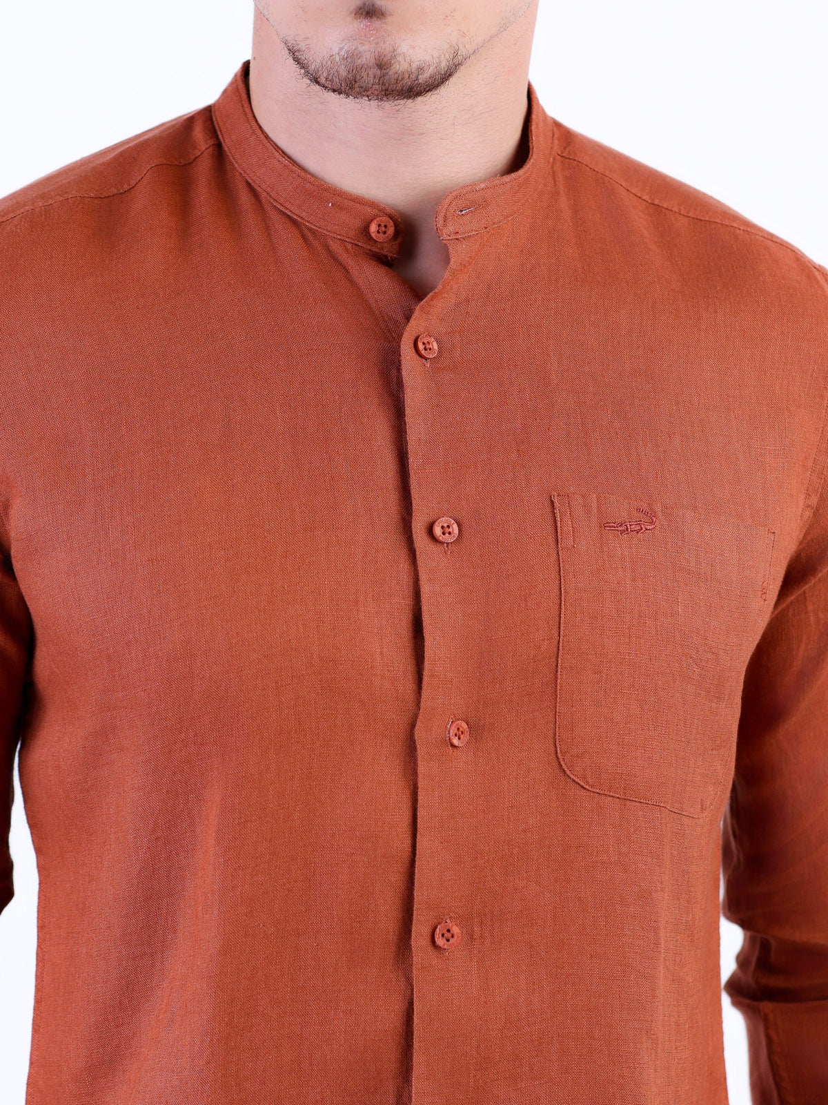 Linen Plain Slim Fit Shirt - Chocolate Truffel