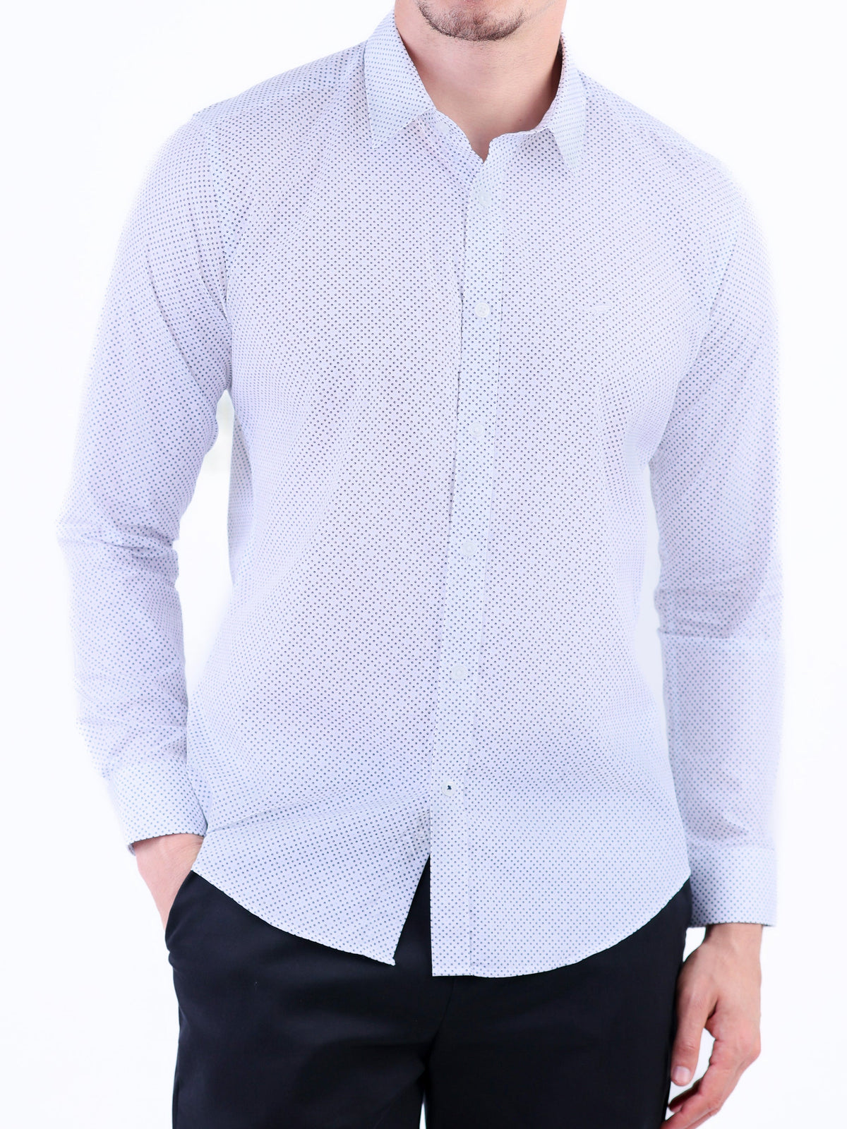 Semi Casual Printed Slim Fit Shirt - Black