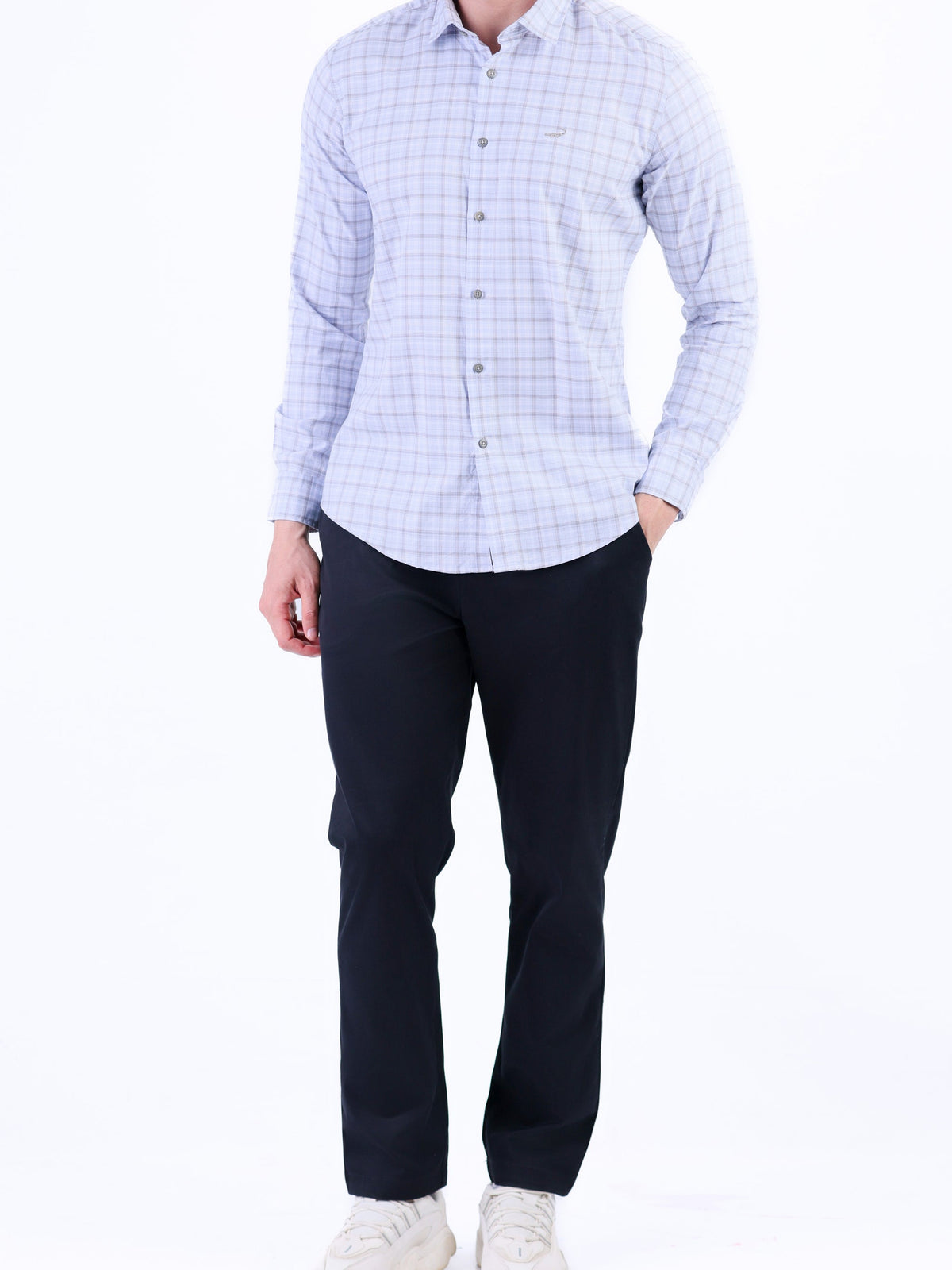 Semi Casual Checks Slim Fit Shirt - Cloud Burst