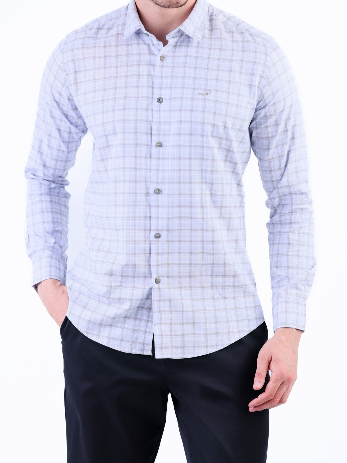 Semi Casual Checks Slim Fit Shirt - Cloud Burst
