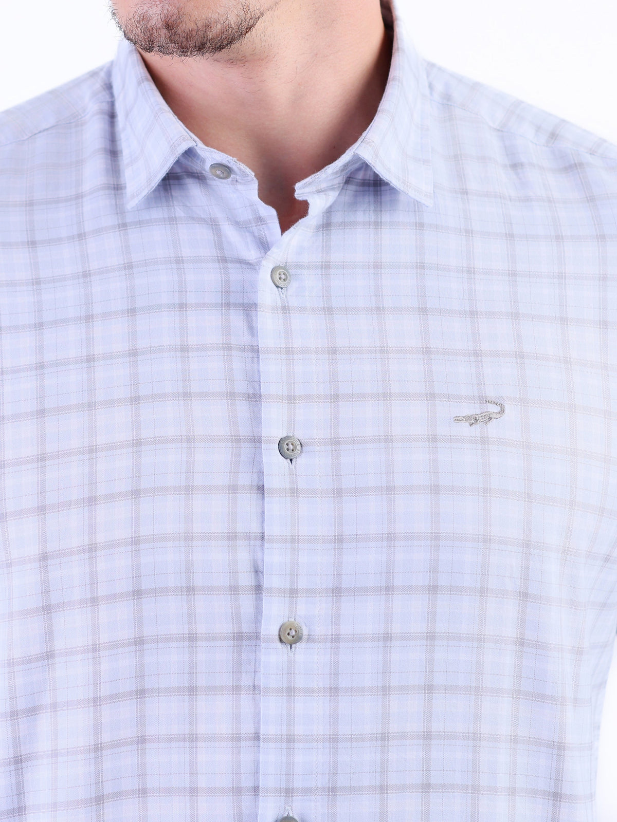 Semi Casual Checks Slim Fit Shirt - Cloud Burst