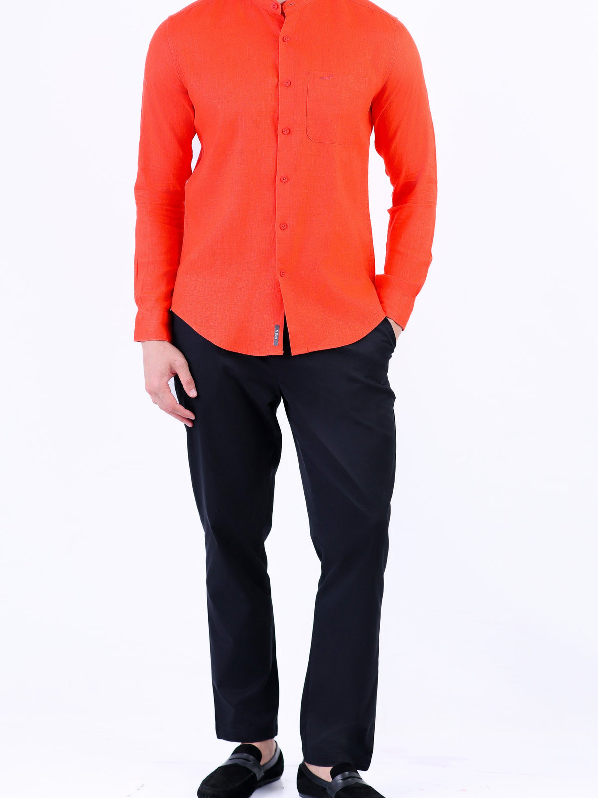 Linen Plain Slim Fit Shirt - Tango Red