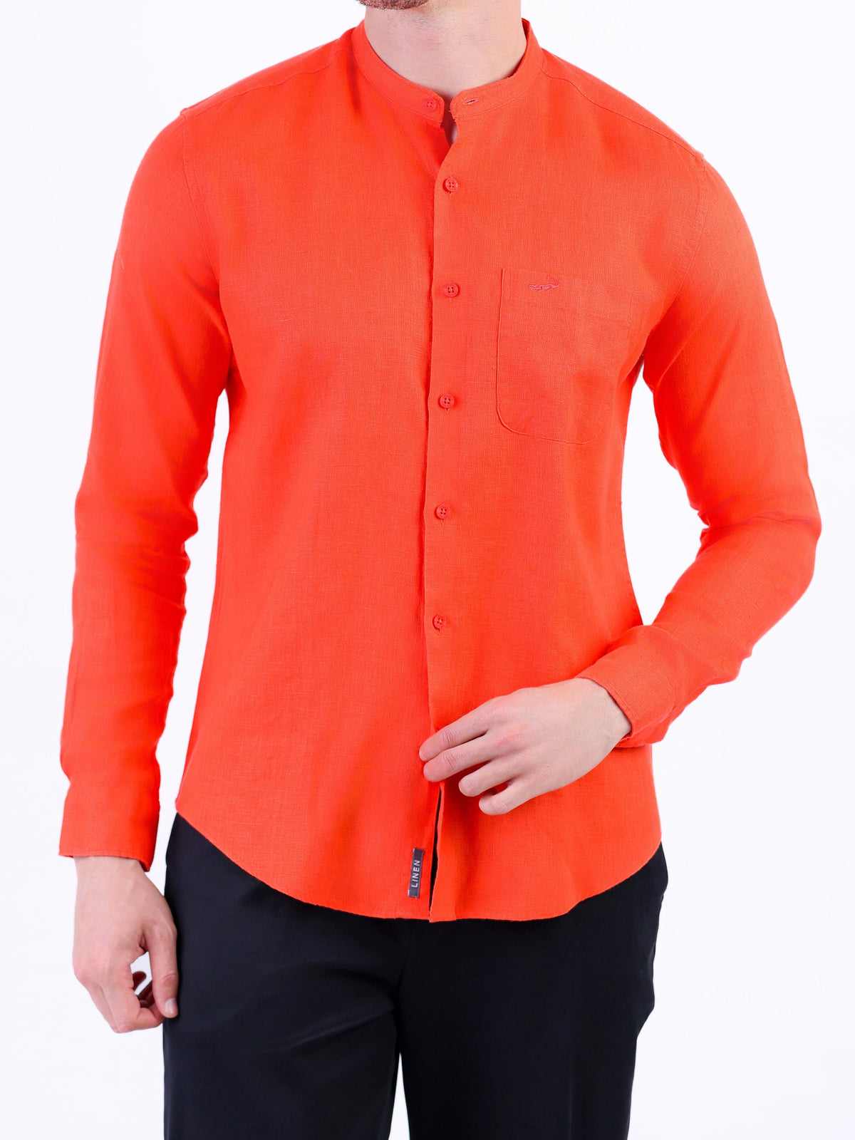 Linen Plain Slim Fit Shirt - Tango Red
