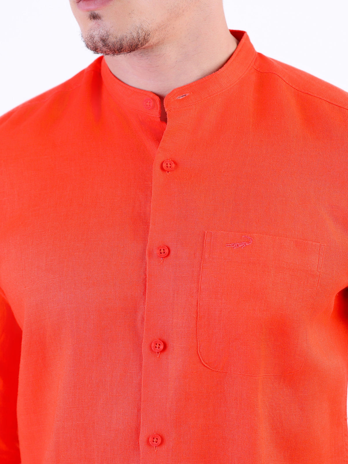 Linen Plain Slim Fit Shirt - Tango Red