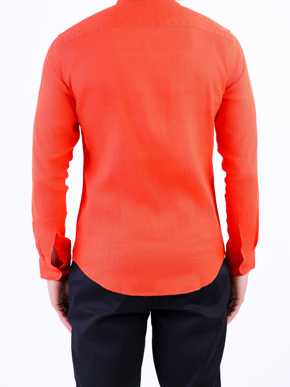 Linen Plain Slim Fit Shirt - Tango Red