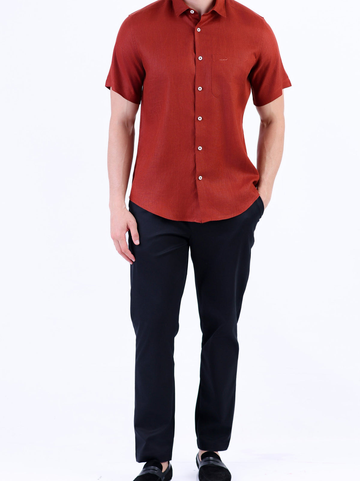 Casual Linen Looks Slim Fit Shirt - Brown Tane